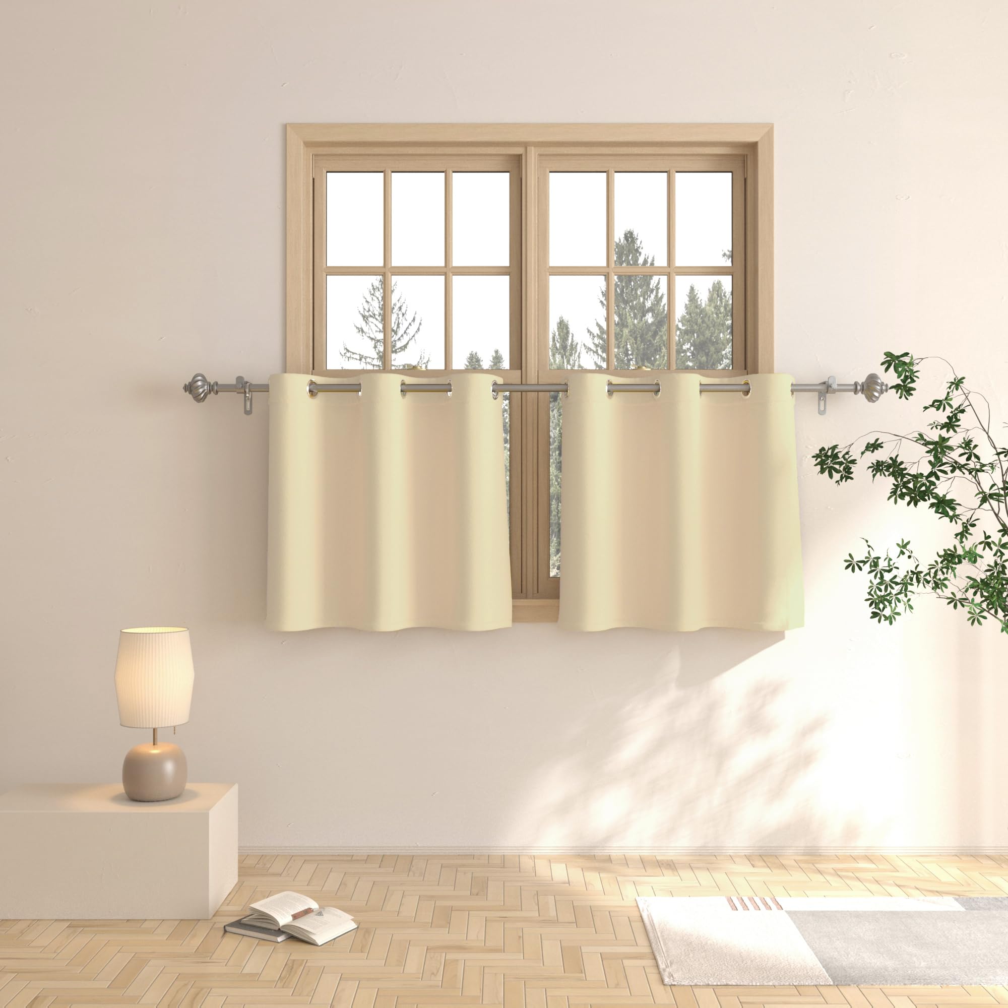 Rideaux courts beige 61 cm occultants pour stopper le vis-à-vis des petites fenêtres