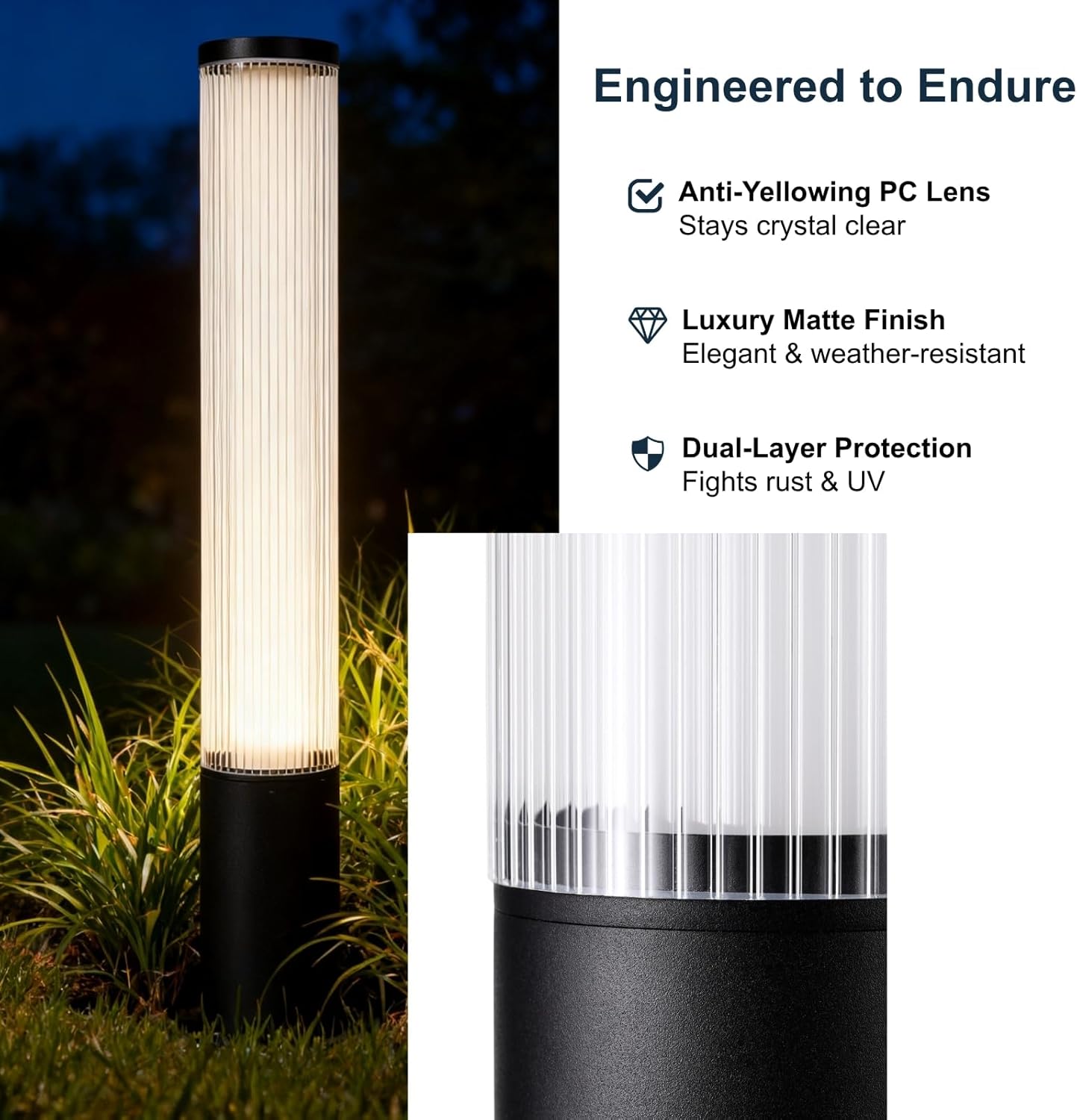 SkyGlow 32" Bollard Light, 120V Line Voltage Aluminum LED IP65 Waterproof Outdoor Modern Landscape Path Lights Hardwired Curb Appeal for Garden Lawn Patio Courtyard Driveway Pathway Lighting