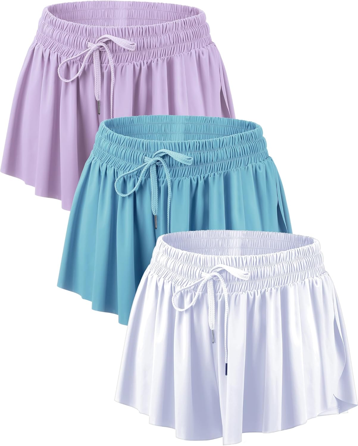 3 Pcs Flowy Running Shorts for Women 2 in 1 Butterfly Shorts with Pockets Spandex Liner Athletic Workout