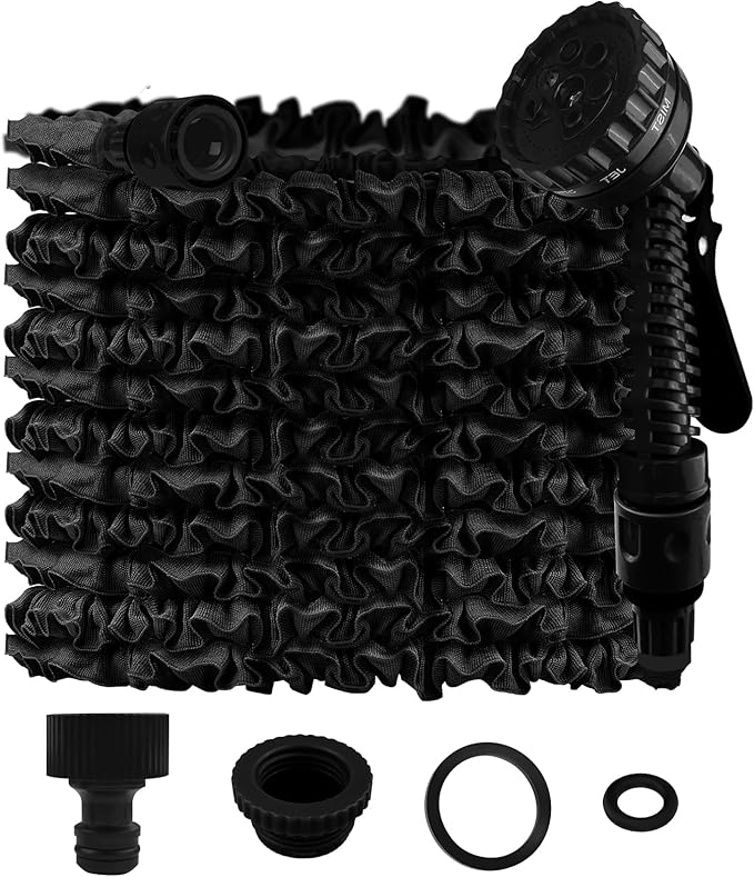 Tuyau d'Arrosage Extensible 30m, Tuyau Arrosage Extensible avec 7 Modes de Pulvérisation, d'Arrosage Flexible, Léger et Facile à Ranger Pour Irrigation, Jardin, Nettoyage (Noir)