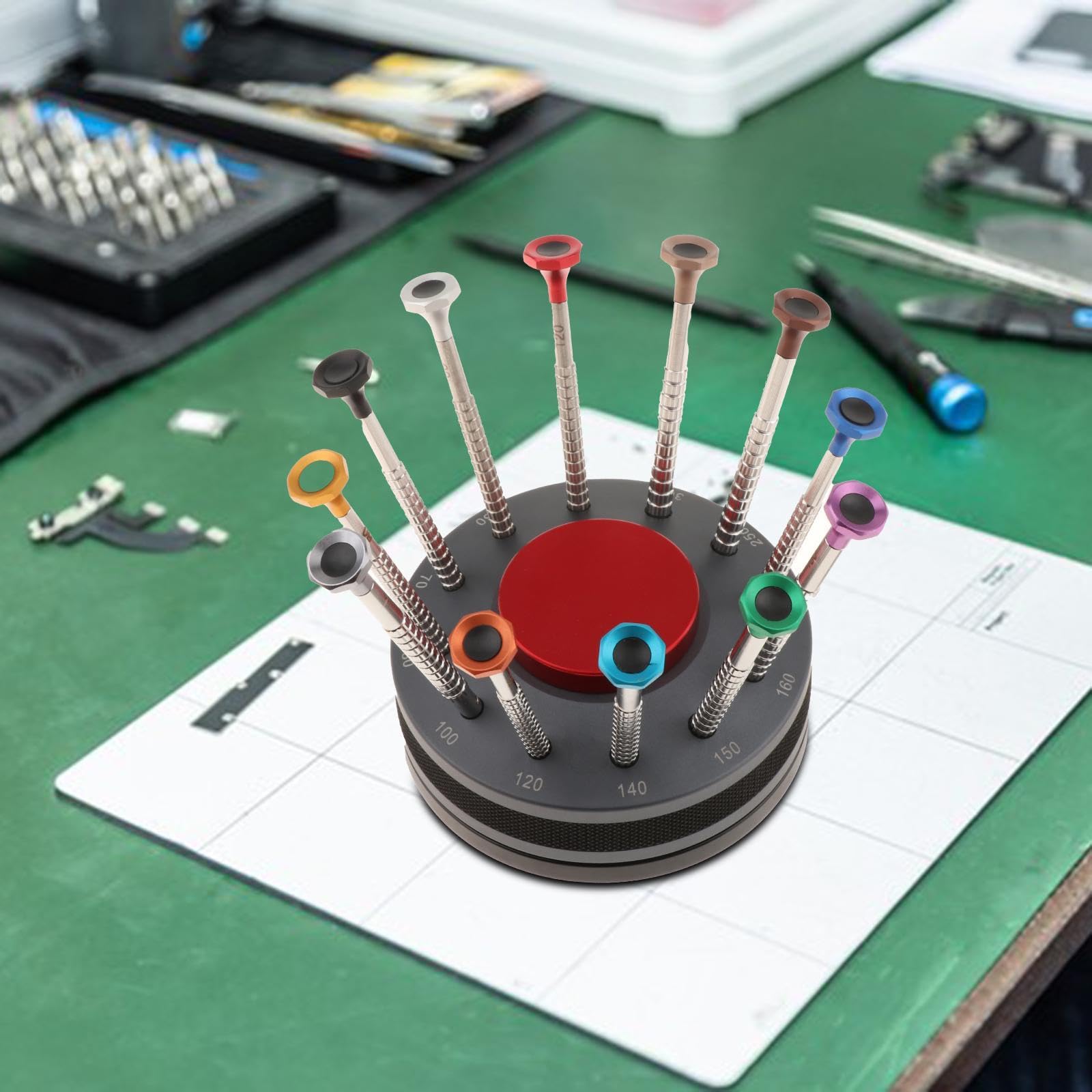 Qianly Juego de destornilladores para relojes, giratorios, ergonómicos, profesionales, para relojeros, kit de herramientas de reparación de relojes para, Base Gris