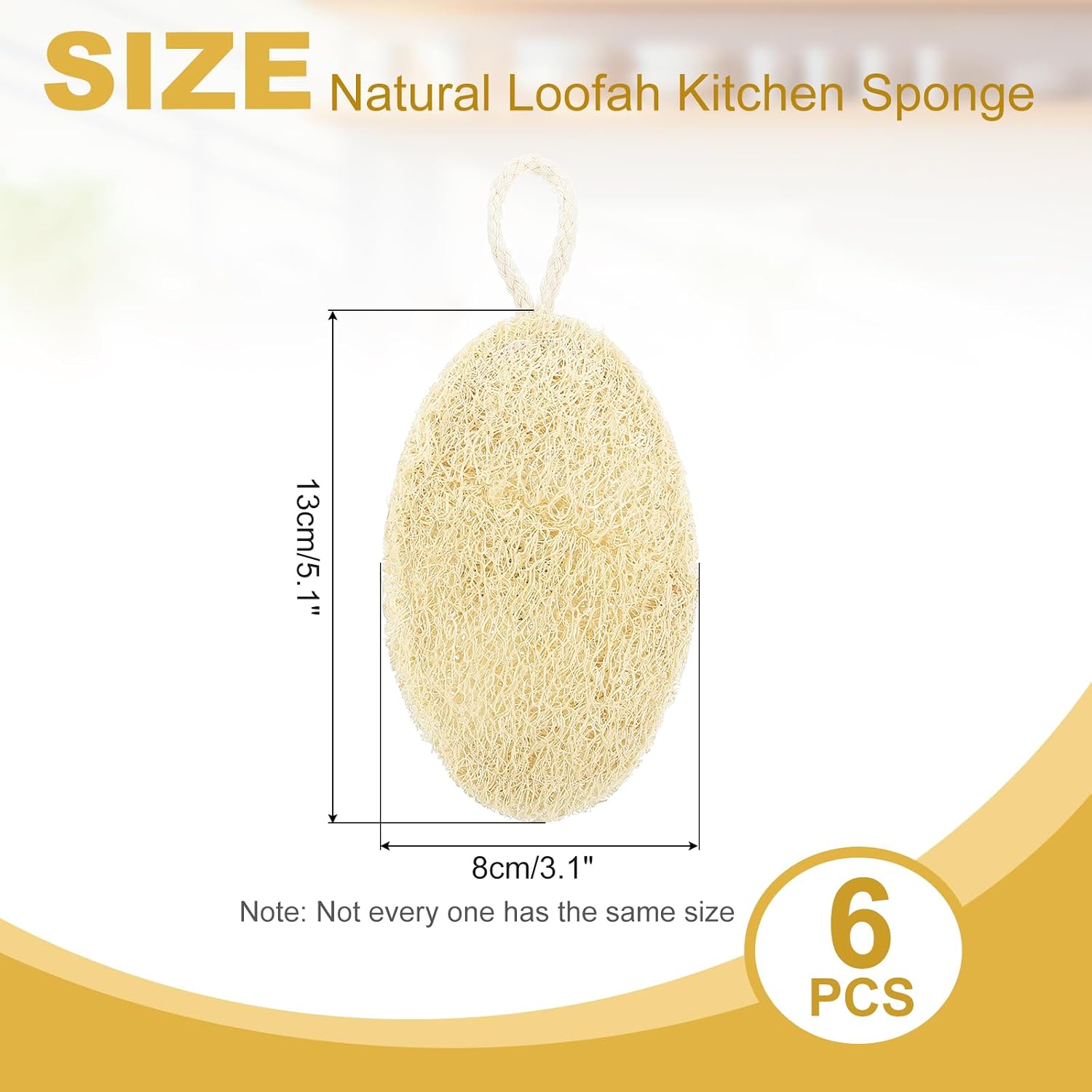 uxcell 6 Pcs Natural Loofah Kitchen Sponge 5.1''x3.1'' Dish Sponges Natural image 2
