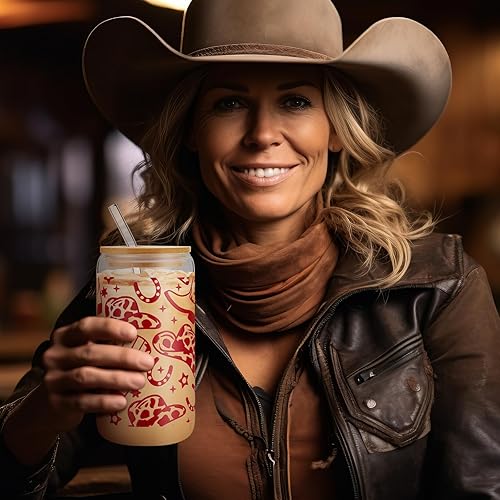 Miniatura 5 de Maxcheck 4 vasos de cerveza de vaquera occidental de 16 onzas, sombrero para beber, taza de café helado con tapa de bambú, popote y cepillo de