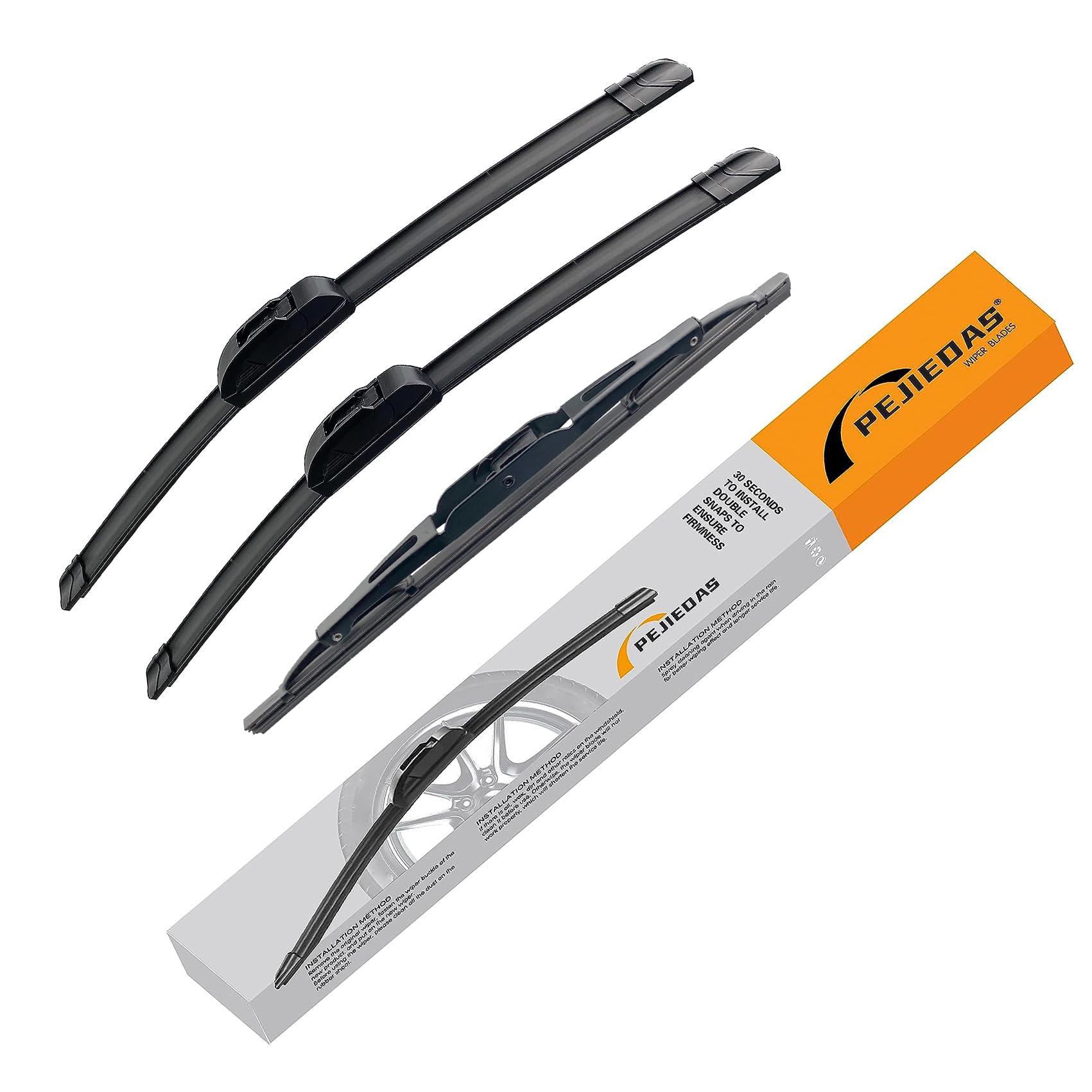Set of Wiper Blades, Front Wiper + Rear Wiper Blades for