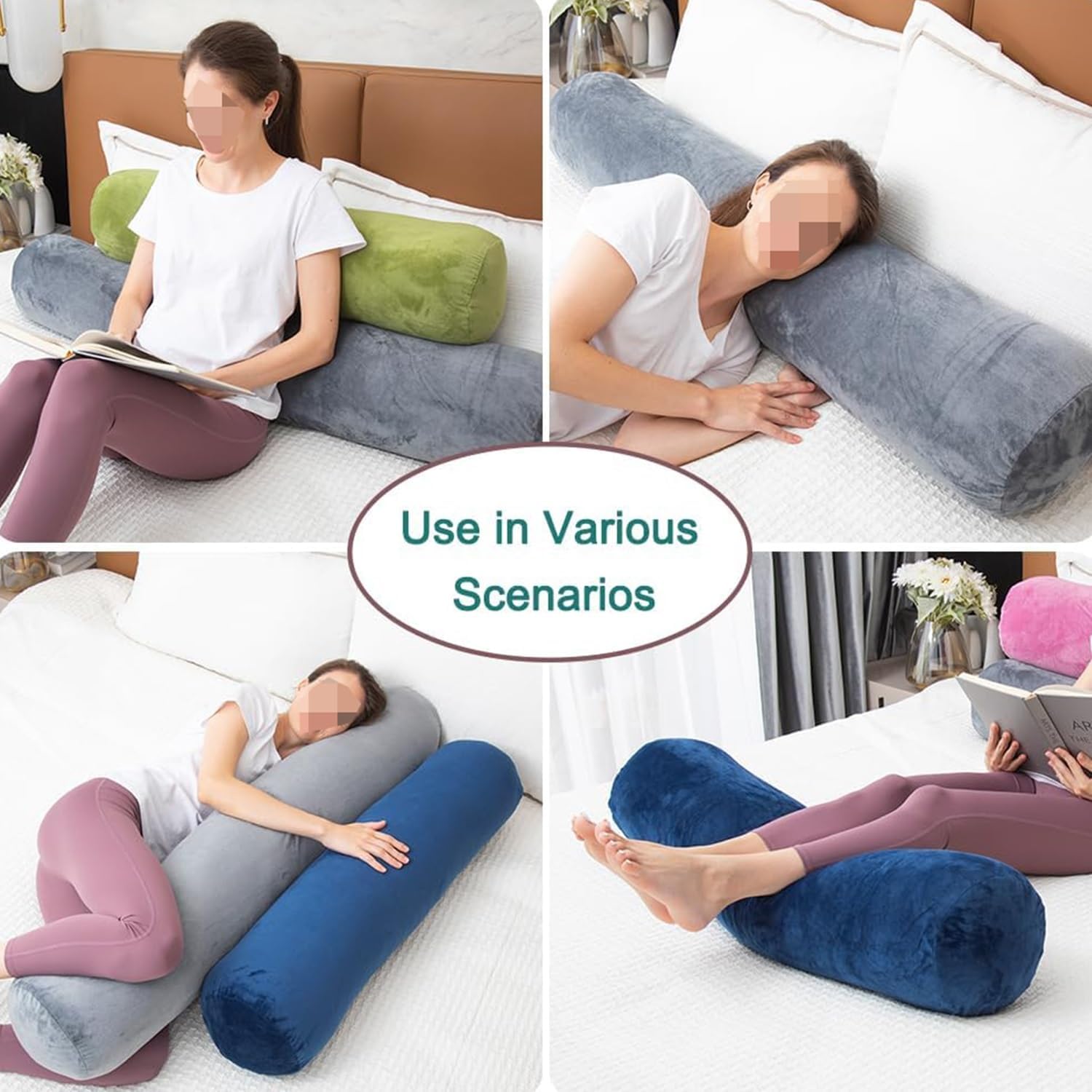 Round Roll Cylinder Bolster Pillow, 4.7x17in 6x17in Breathable Neck Roll Pillow, with Removable Cover for Sofa Bed Bedroom Decorative(#1,20x45cm/8x15in)