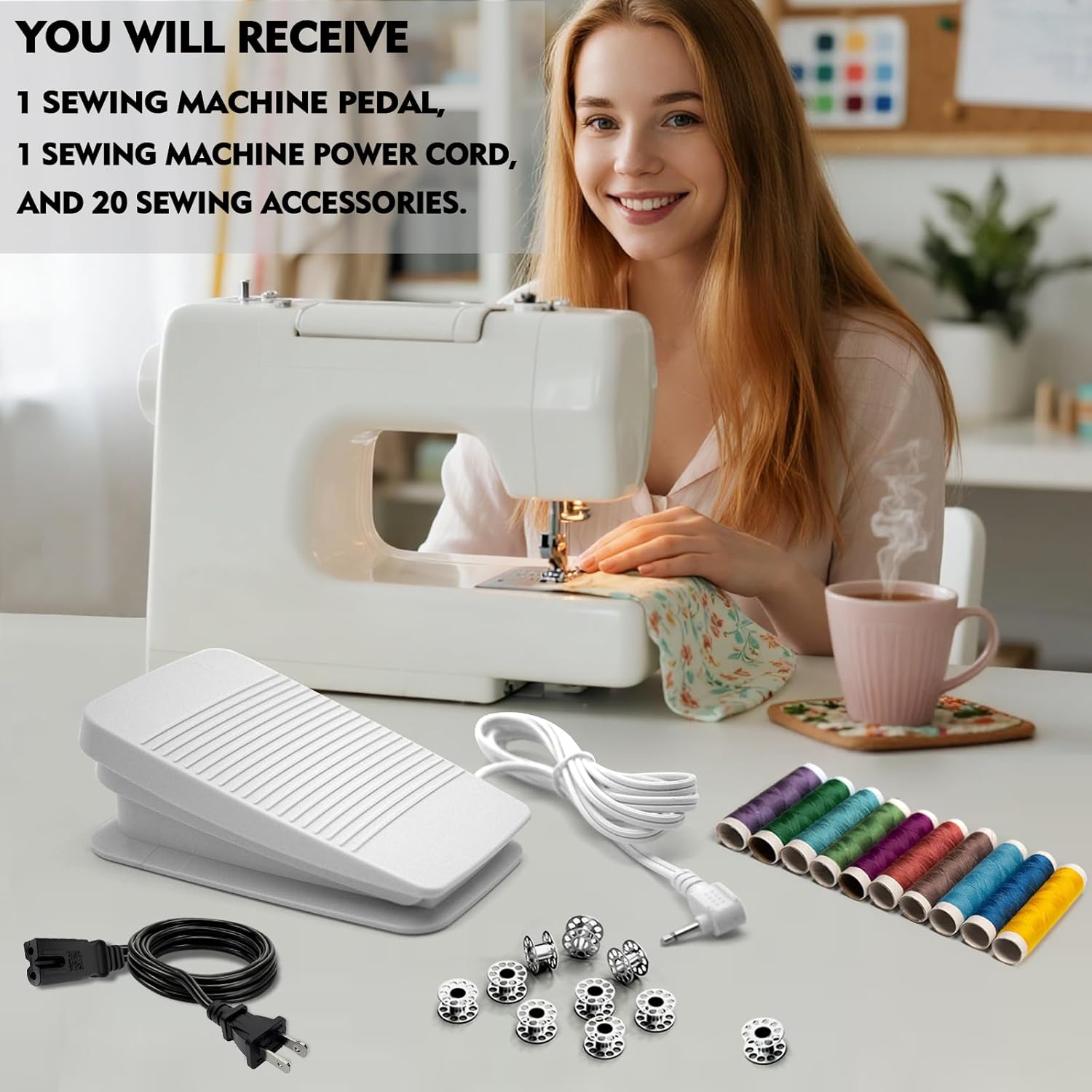 Sewing Machine Foot Pedal Controller for Brother Babylock FC-322 XC8816-021, with 6.5FT AC Power Cord Cable, Guaranteed to fit Brother CS6000i CS7000i CS5055prw CE1100prw CE5000 CE8080 SQ9185 SQ9285