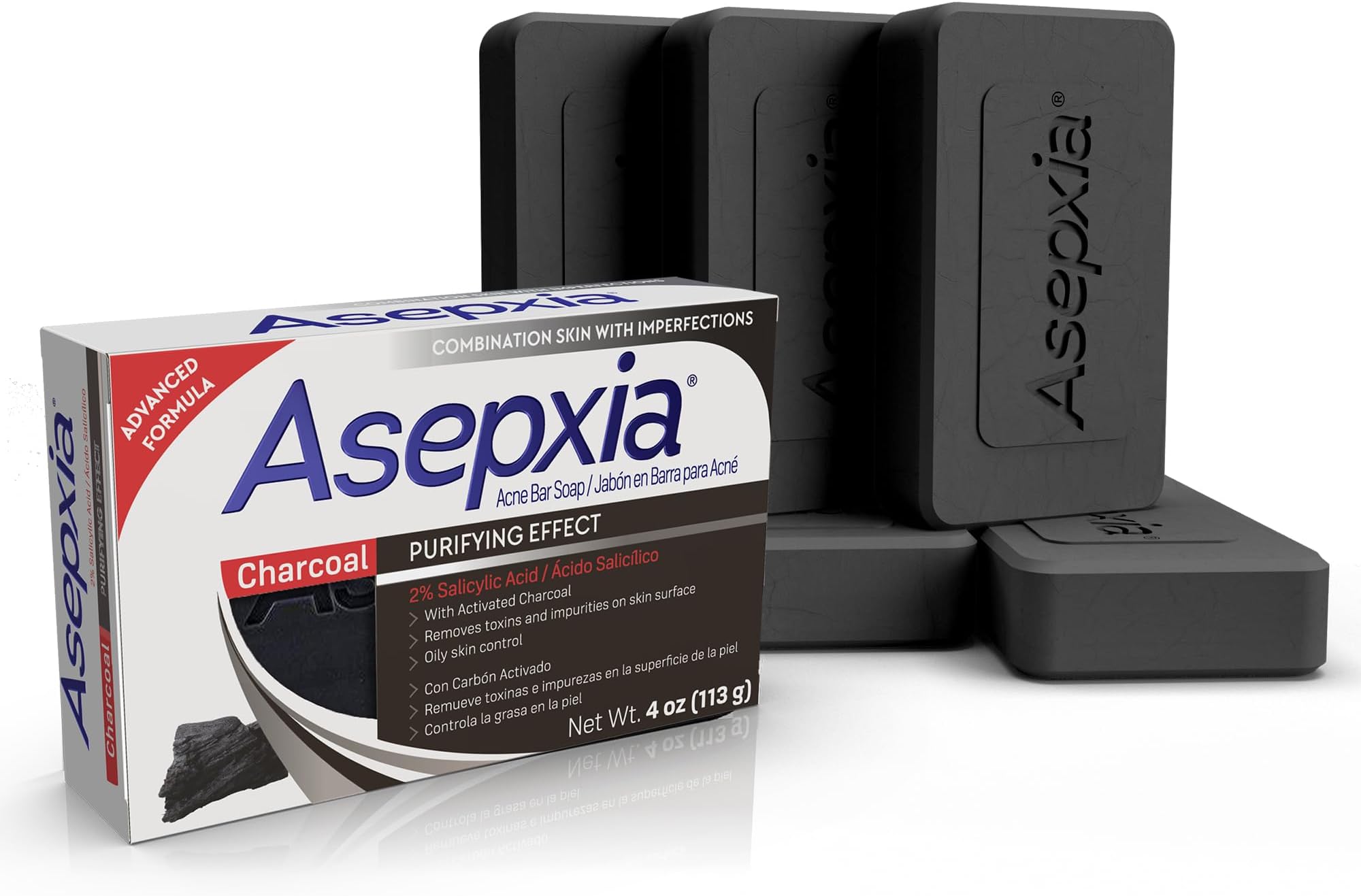 Activated Charcoal Cleansing Bar for Enhanced Acne Control & Skin Purification with 2% Salicylic Acid, Ideal for Oily Skin and Reducing Blackheads - 4 Oz, 5-Pack