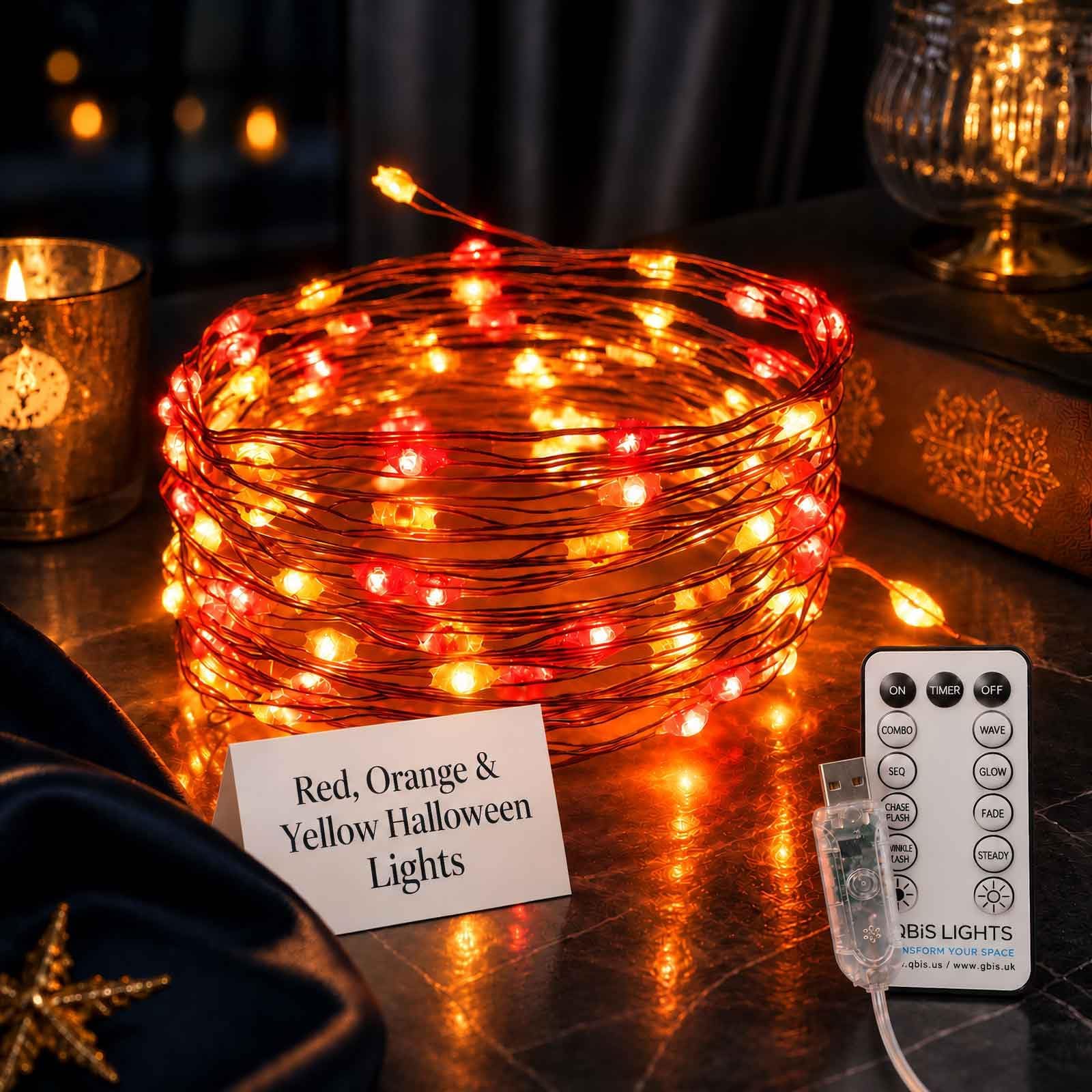 USB Christmas Lights, 100 Micro LED Fairy String Lights, Thin Copper Wire, Remote Control, USB Plug, Timer, Multi Function, Adjust Brightness, Fireplace Lighting (Sunset (Red, Orange, Yellow))