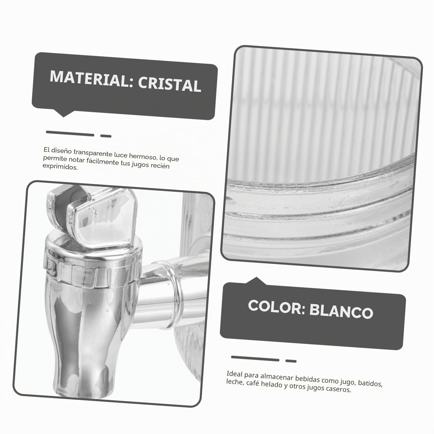 Dispensador de Bebidas con Grifo 2, 8 L de Vidrio Blanco