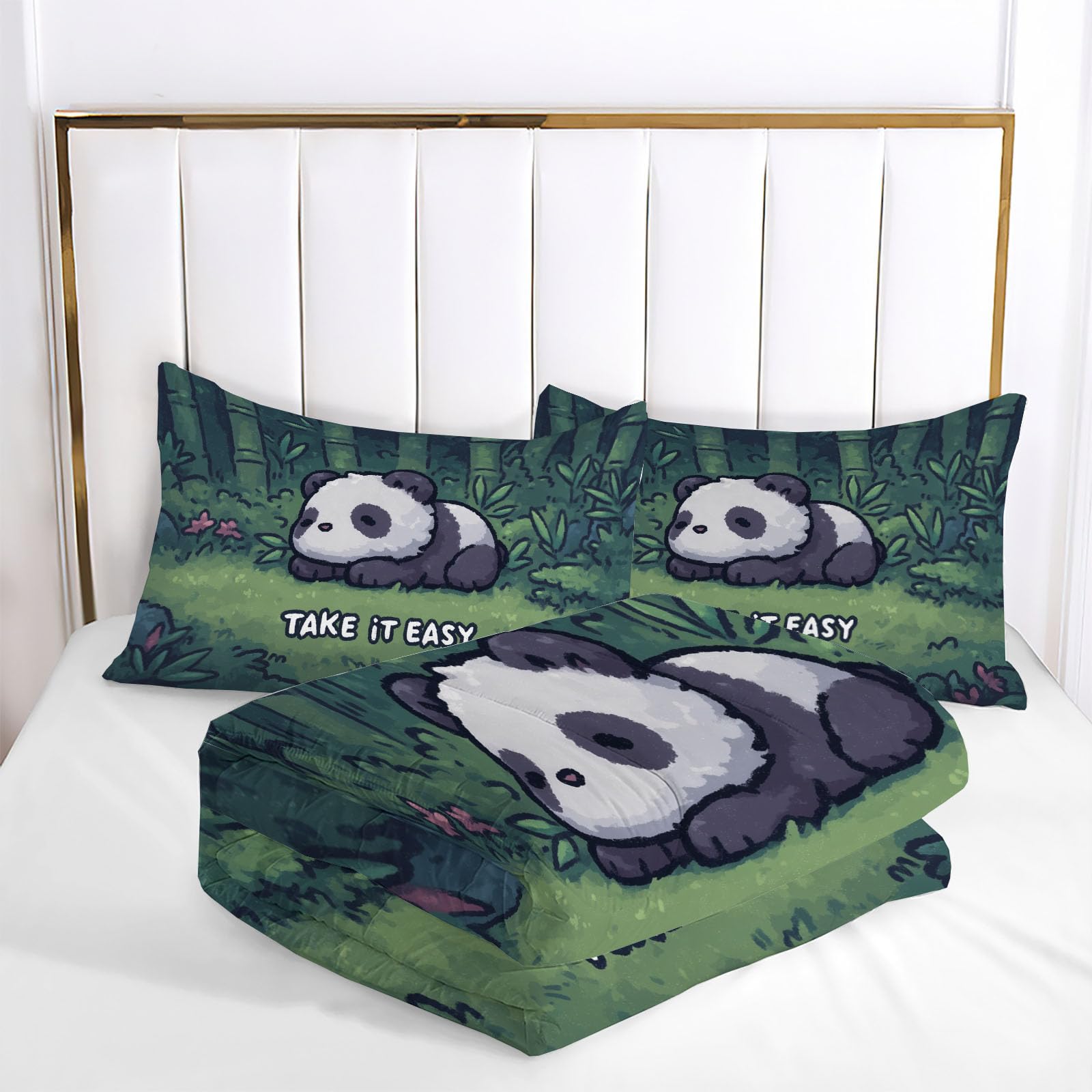 Trapunta Letto Singolo 4 Stagioni Piumone per Bambini, Divertente Panda Leggero Acquerello Animali Set di Biancheria da Letto 140x200cm con 1 Federe,Piumino Lavabile In Lavatrice
