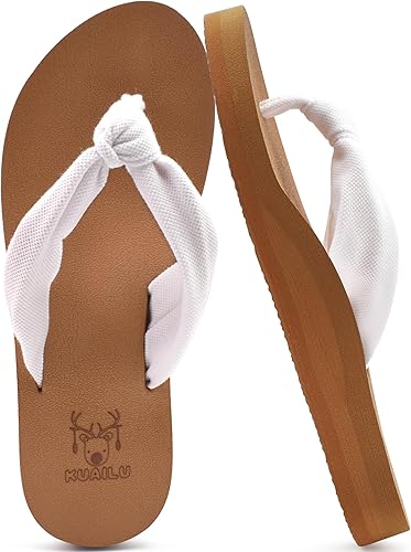 KuaiLu Flip Flops for Women Arch Support Summer Beach Sandals White Size 8
