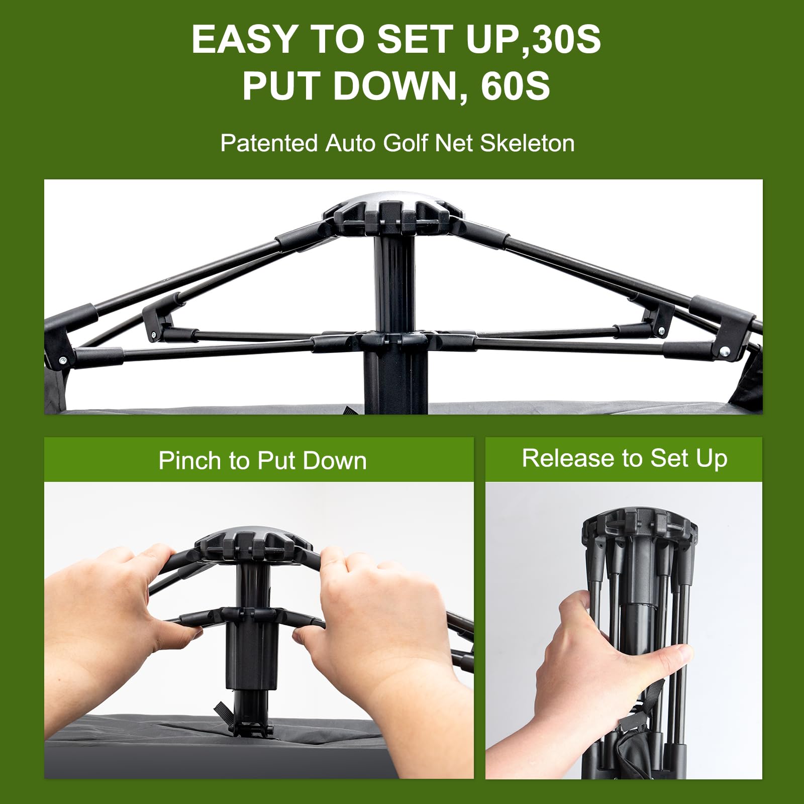 WishDirect Golf Net, Automatic Foldable Golf Practice Net with Hanging Target for Home Backyard Garage Training Driving Chipping Swing (7.2 L x 6 H Feet)