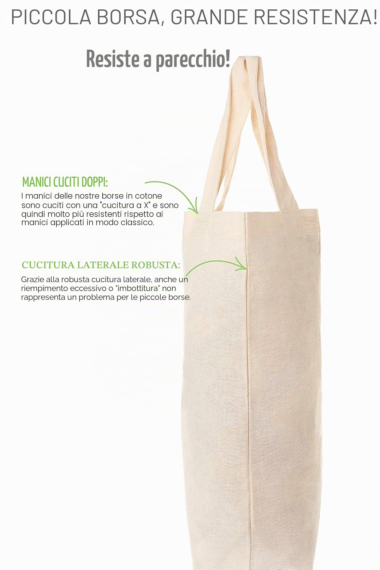 ELES VIDA Borsa in cotone non stampata, due manici lunghi OEKO-TEX®, borsa a mano, borsa di cotone, borsa per la spesa, borsa di juta, borsa in tessuto, 100 Taschen, Minimal