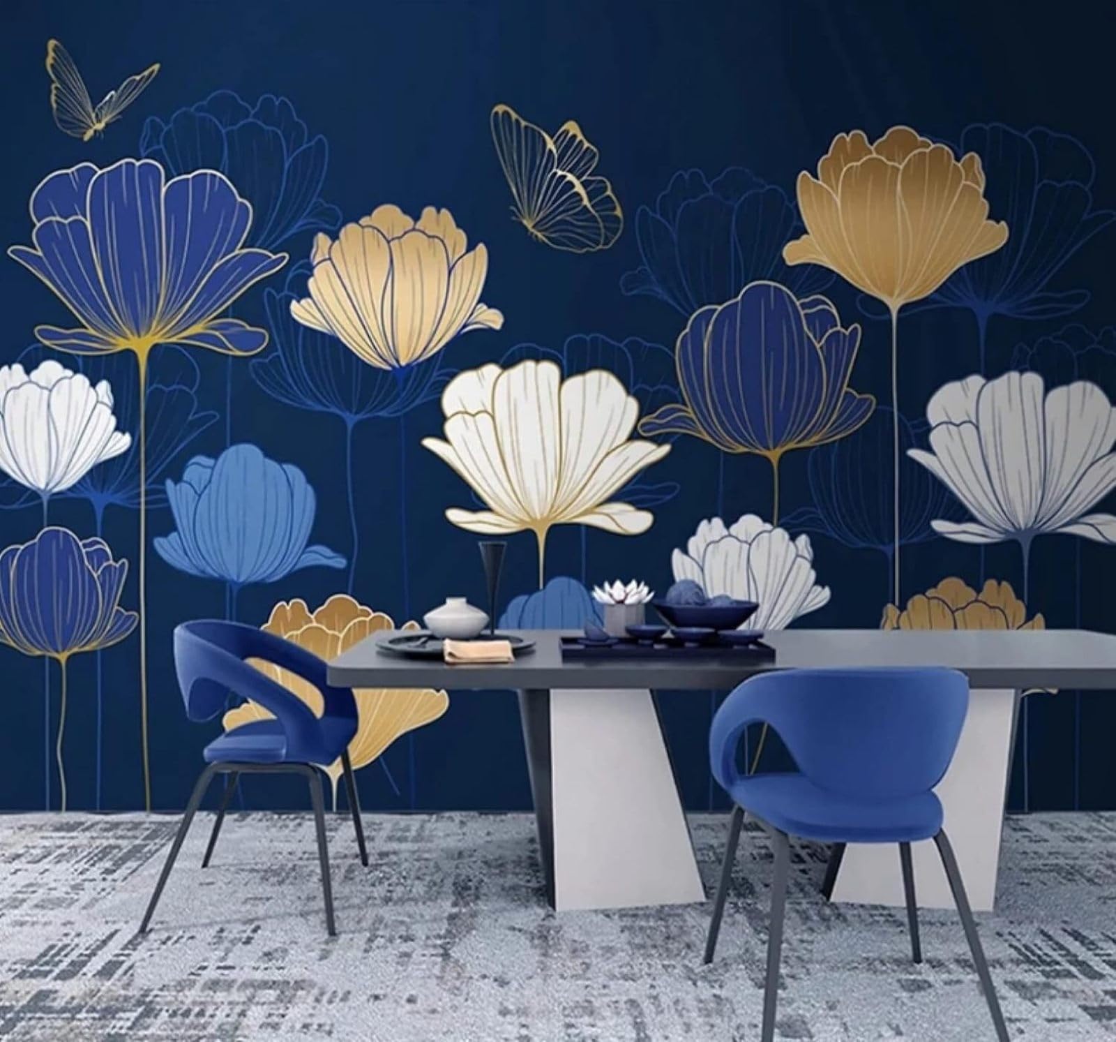 Wallpaper-3D-Xlm 350Cm×256Cm(B×H) Minimalist Colourful Lines Flowers Butterflies 3D Wallpaper Easy Install Feature Office Living Room Sofa Bedroom Tv Background Wall Decoration-350Cm×256Cm