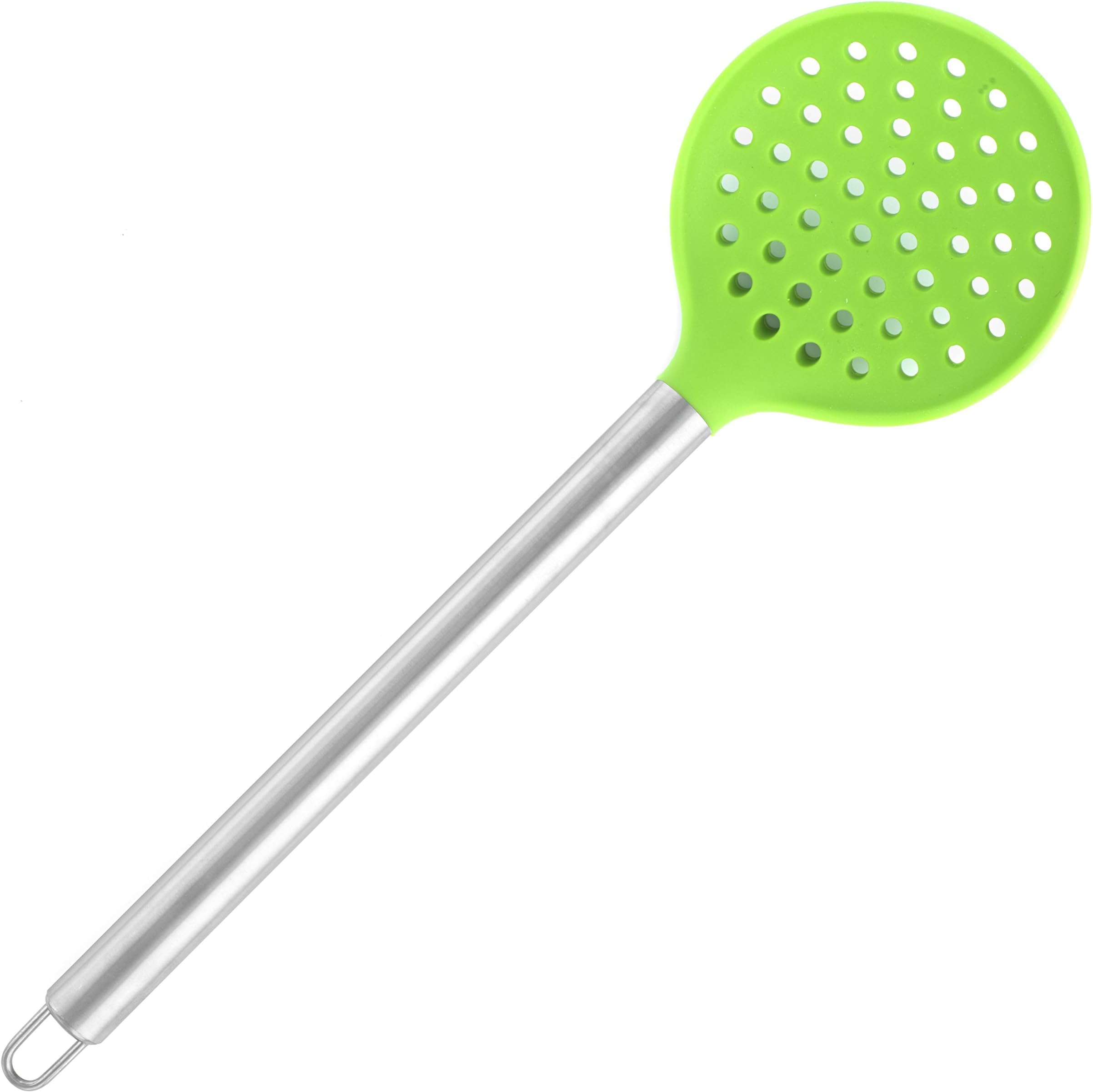 BEST Silicone Slotted Skimmer Spatula by Chef Frog - For Home or Professional Use - Features our “Stay-Cool” Stainless Steel Handle