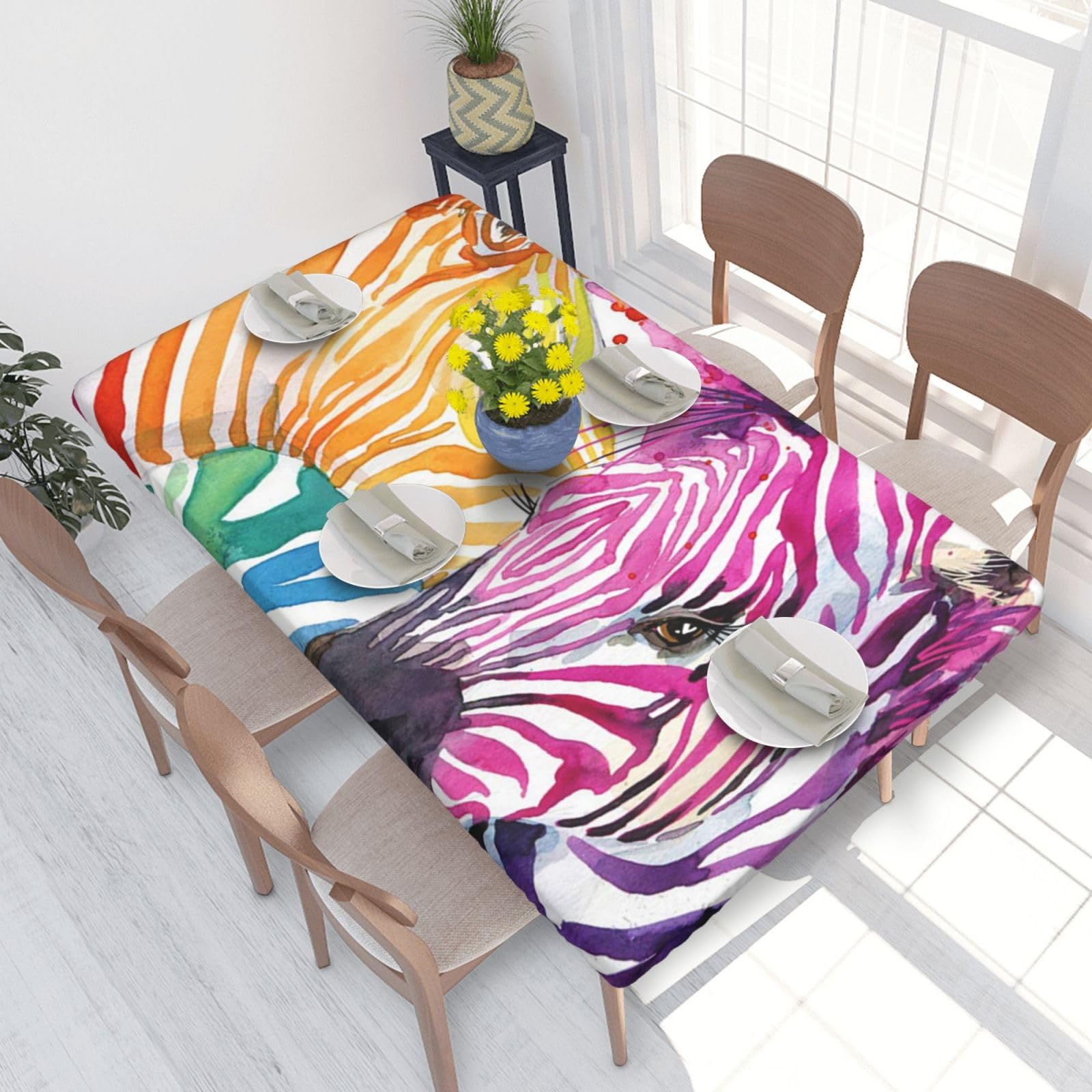 BNVSADC Rainbow Zebra Printed 4FT Tablecloth 122x76 CM Polyester Kitchen Water Resistant Table Cloth Dining Table Decoration Table Covers