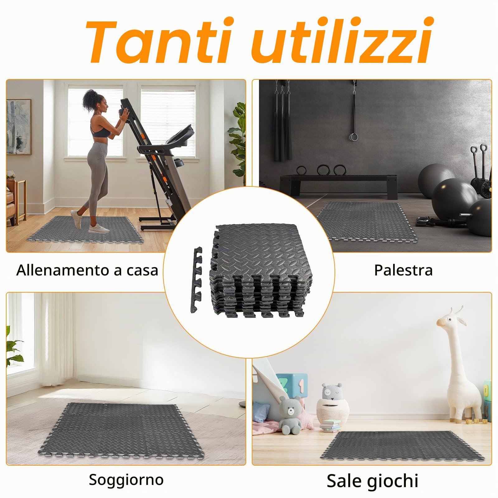 Tappetino Puzzle, Tappeto Palestra, Pavimento Protettivo ad incastro, Tatami Fitness, Tappetini Protettivi, Materassino per Palestra, 18 Piastrelle, per Garage, Piscina all'aperto, 30x30 cm