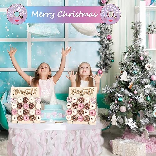 Miniatura 8 de Soporte de pared para donas, 2 piezas de soporte de madera para donas, 40 donas, tablero de donas para donas, fiesta de crecimiento, cumpleaños,