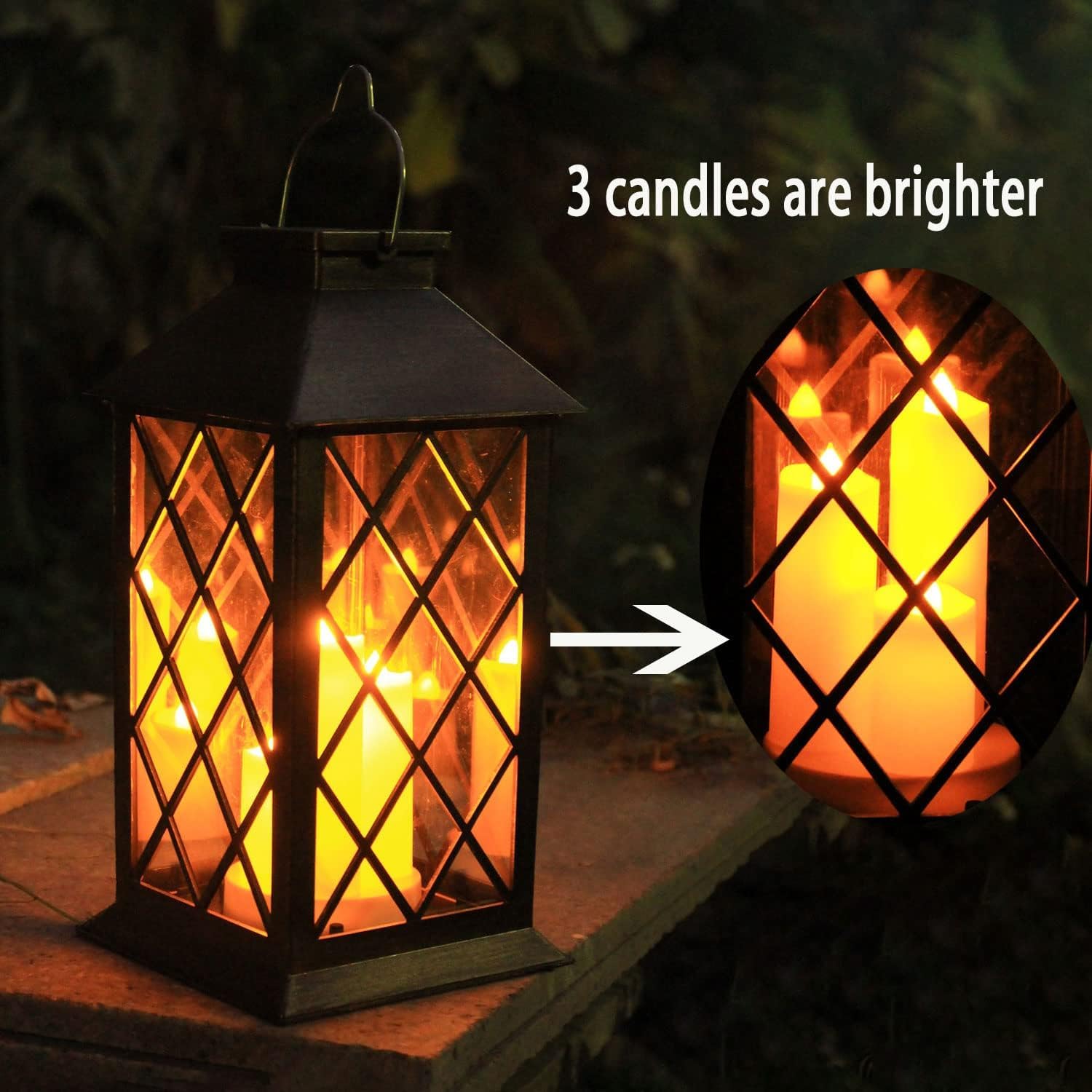 Solar Outdoor Laterne, Garten Hängende Wasserdichte Laternen, 3 LED Flackernde Flammenlose Kerze, PVC, für Garten Dekor Geschenke (2 Pack)