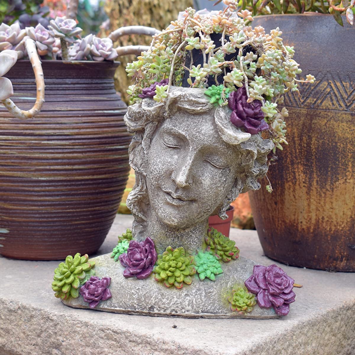 Décoration de pot de fleur de sculpture de portrait rétro pour vos plantes