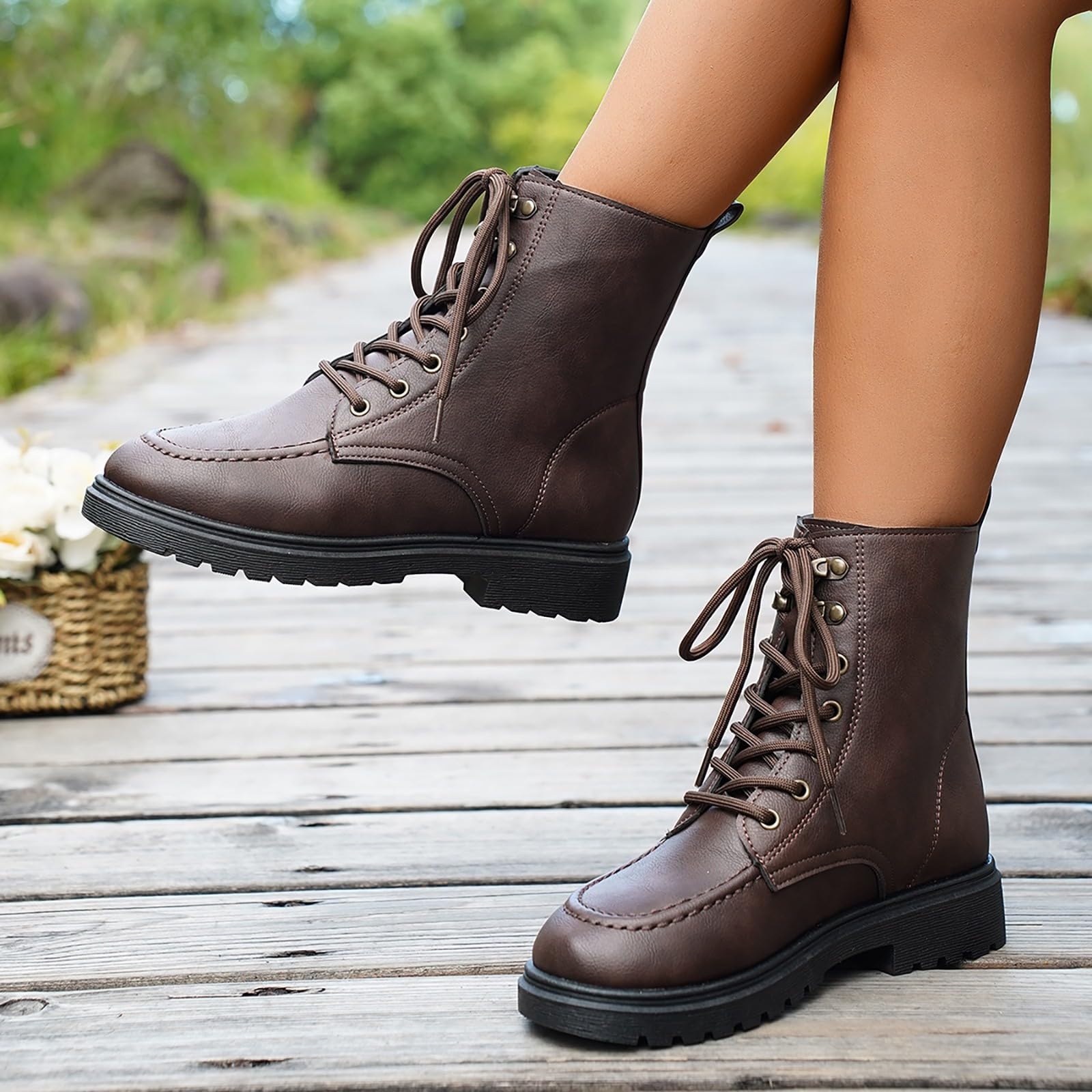 Generico Stivali Donna Antiscivolo Stivaletti con Lacci Comodi Eleganti Stivaletto Robusti Leggero Caldo Versatili Stivali da Pioggia Autunno Inverno Stivaletti per Esterno Neve Trekking e Giardino