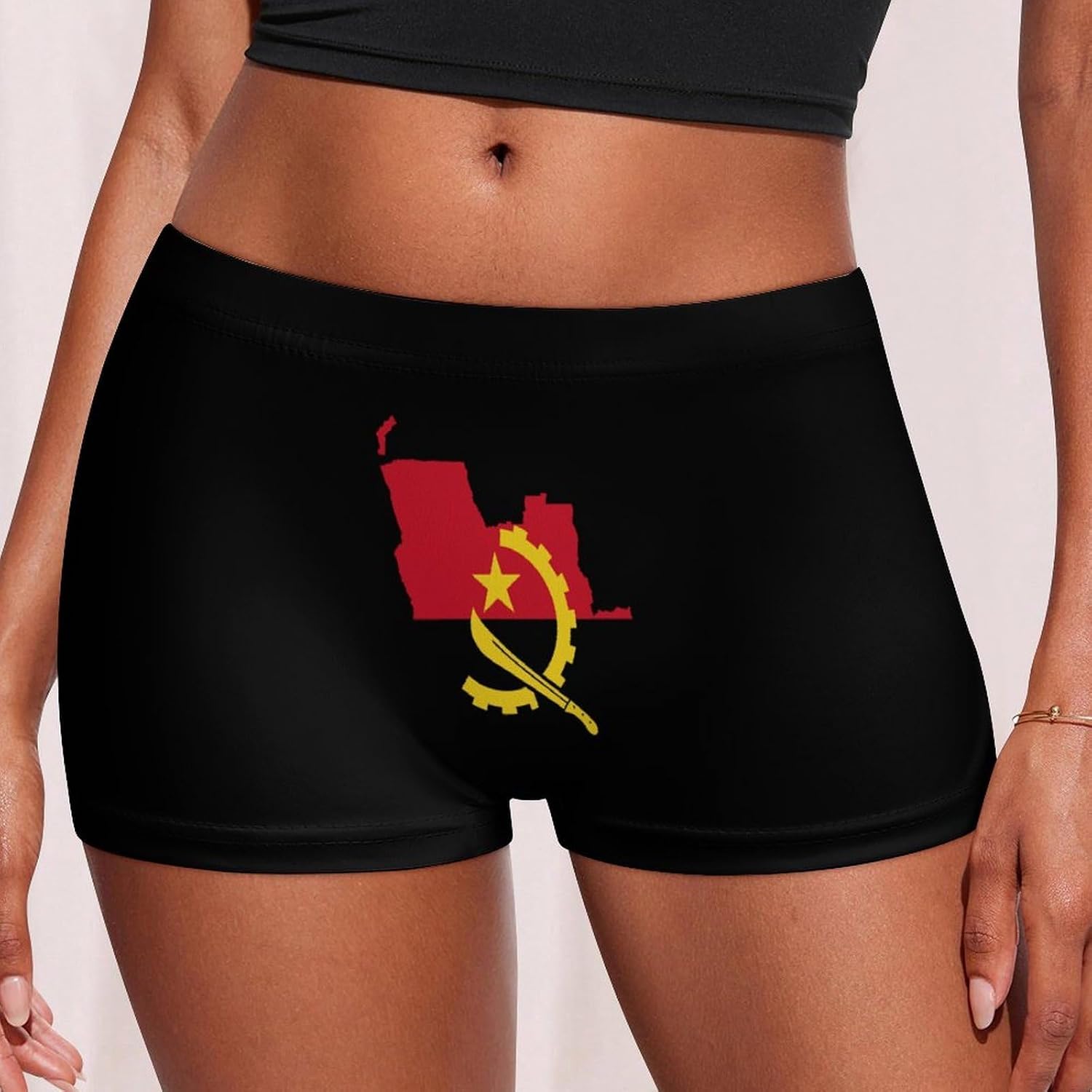 Flag Map of Angola Funny Women's Boxer Briefs Breathable Underpants Trunks Stretch Underwear