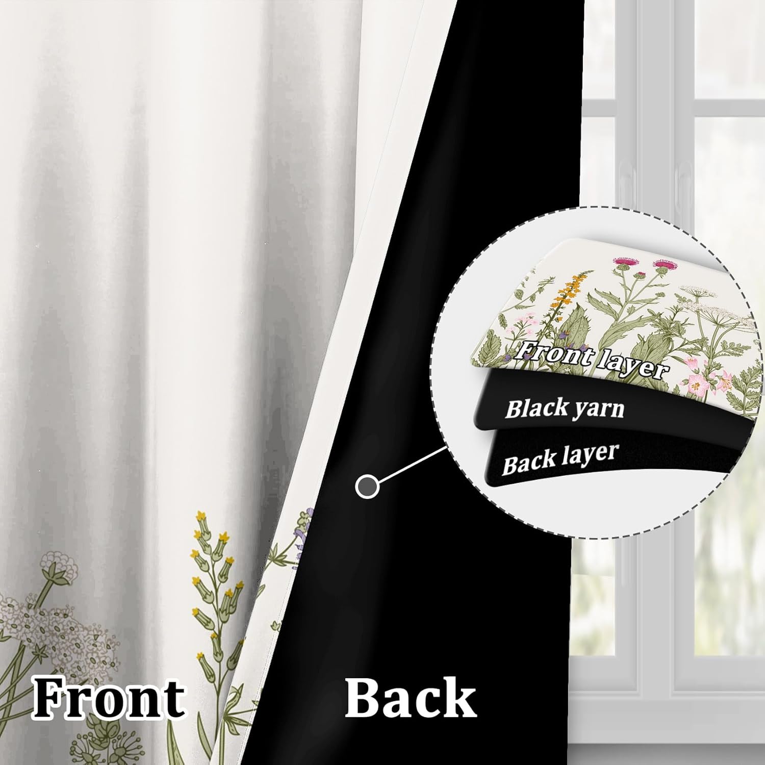 White Green Leaves Botanical Print Blackout Curtains for Living Room, Colorful Floral Pattern Window Drapes for Bedroom, Light Filtering Nature-Inspired Curtains for Home Decor,2 Panels,Each W53"xL63"