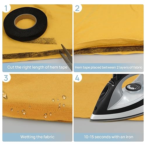 Miniatura 9 de Catephe Cinta de dobladillo de 140 yardas sin coser, 2 rollos de cinta de tela para planchar en el dobladillo, adhesivo fusible Wonder Web para