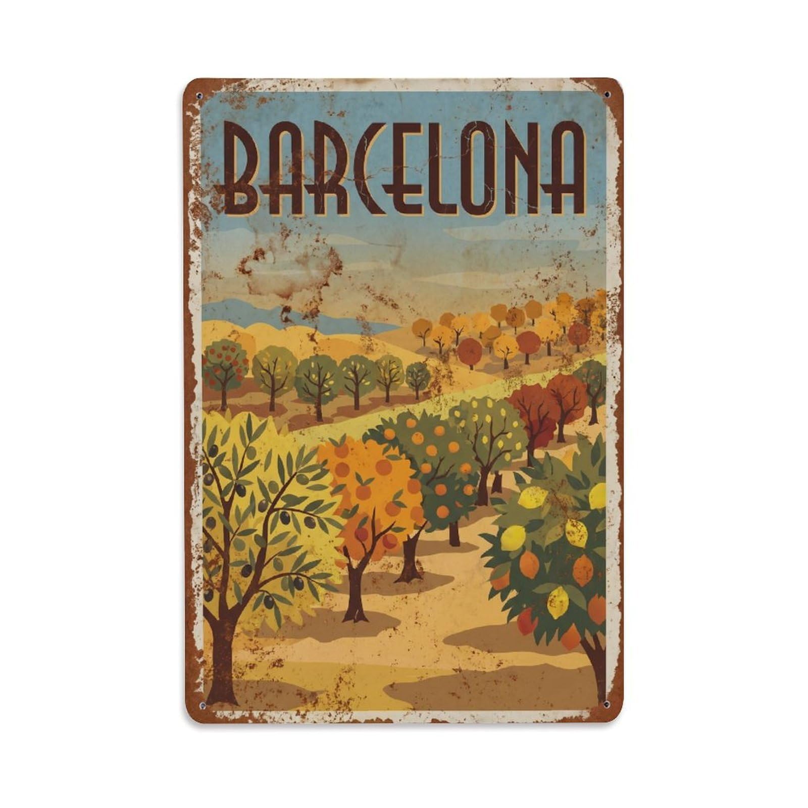 Vintage Travel Orchards Spain Countryside Metal Tin Sign