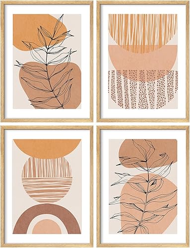 SIGNWIN Juego de póster enmarcado, abstracto, botánico y geométrico, moderno, minimalista, plantas y formas, ilustraciones modernas, arte