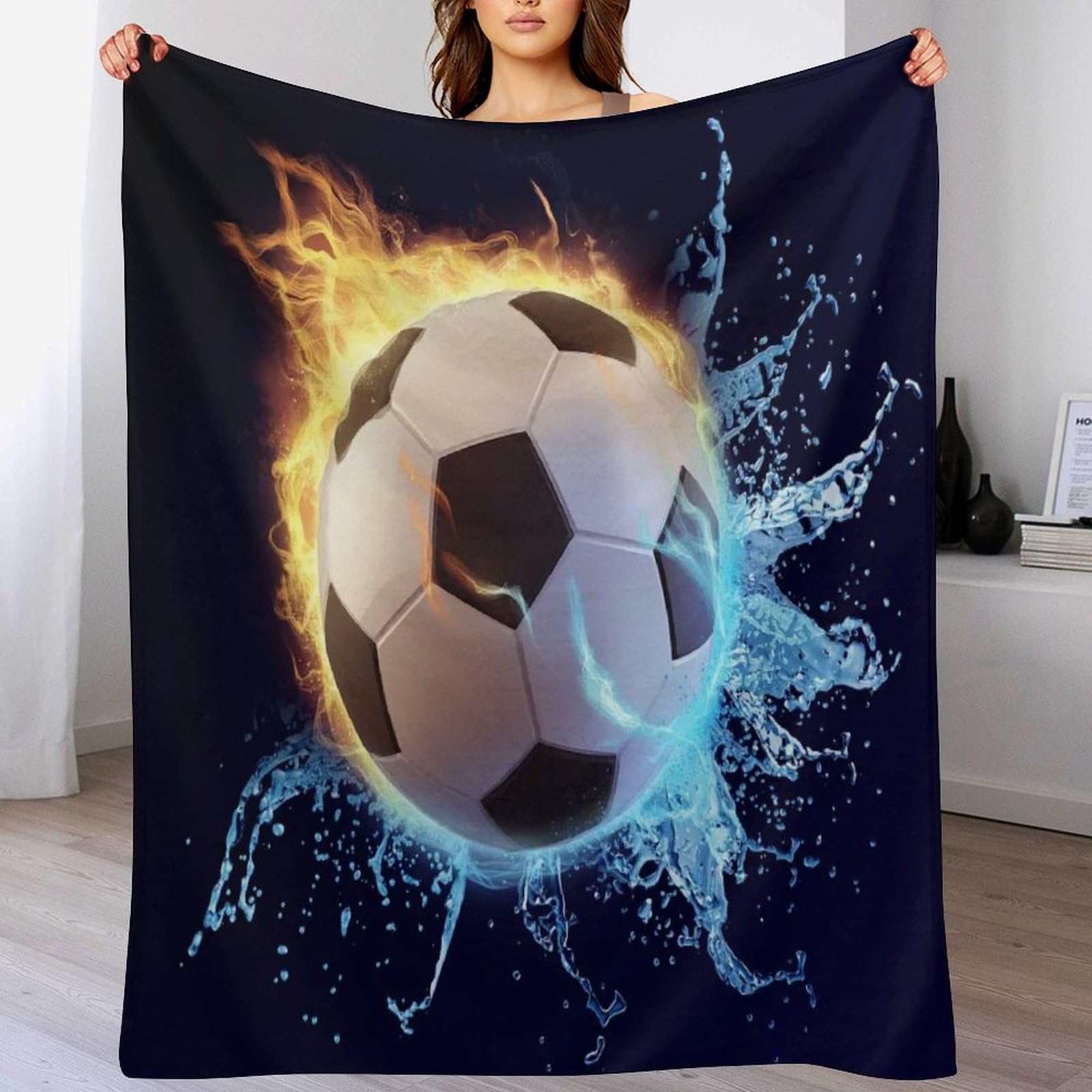 Couverture polaire football en flanelle douce et chaude pour lit enfant