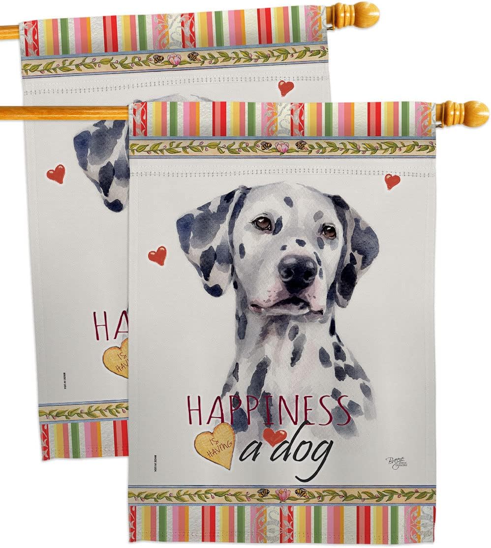 Breeze Decor Dalmatian Happiness House Flag 2 pcs Pack Dog Puppy Spoiled Paw Canine Fur Pet Nature Farm Animal Creature Decoration Banner Small Garden Yard Gift Double-Sided, Made in USA