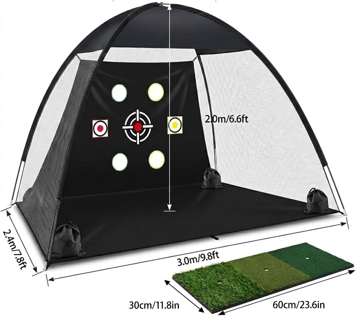 Golf Net 10 x 6.6 FT Practice Set with Tri-Turf Mat, Balls, Tees, and Carry Bag, All-in-One Multi-Target Training Aid for Outdoor & Indoor - Gifts for Men, Dad, Husband