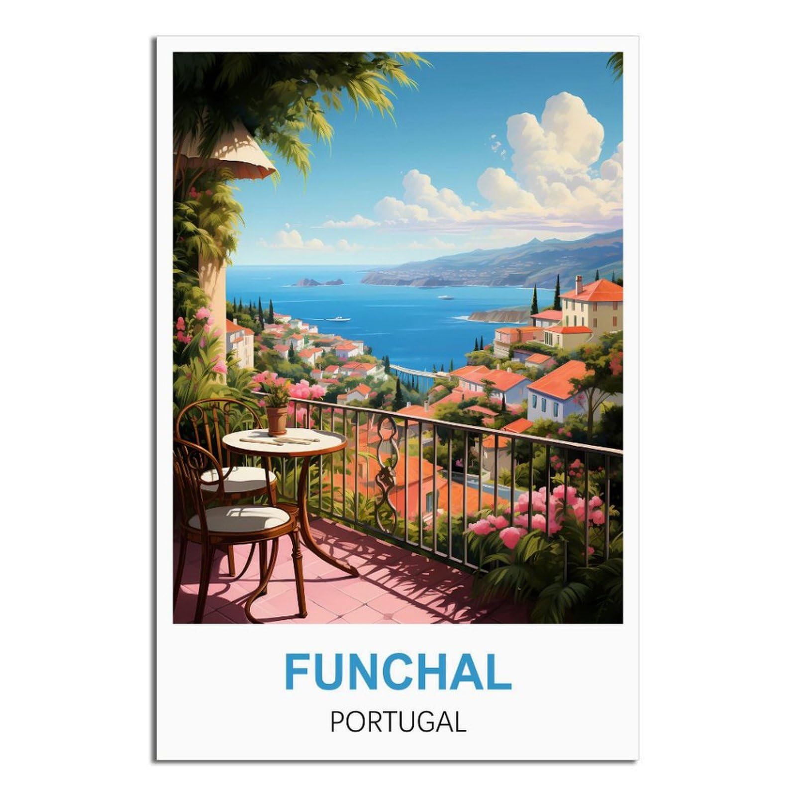 HYBFQXELL Funchal Portugal Vintage Travel Poster 16x24inch(40x60cm) Canvas Art Posters And Wall Art Pictures Prints Modern Family Bedroom Decor Posters