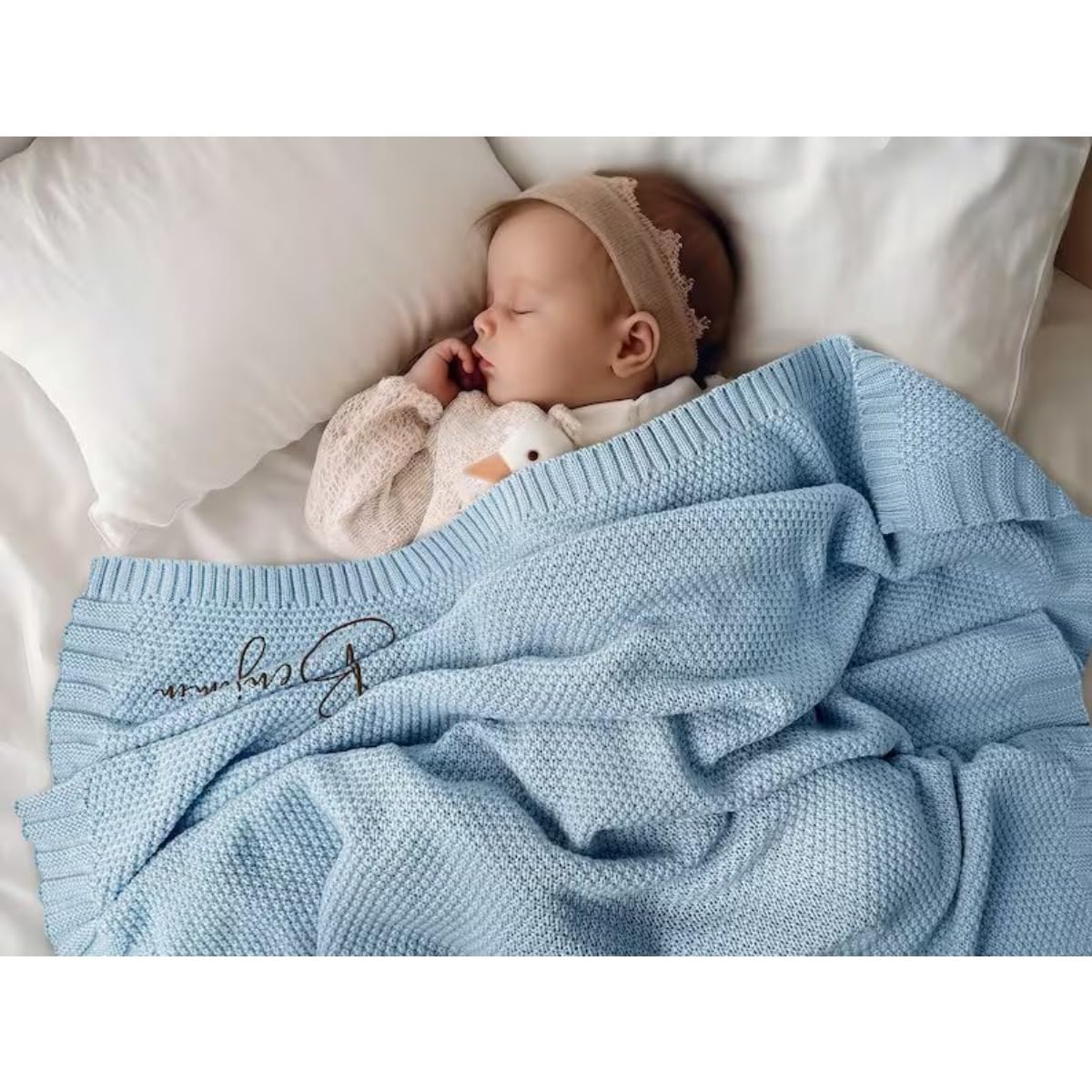 REEG Embroidered Knit Baby Blanket,Personalized Baby Blanket,Stroller Baby Blanket with Name,Newborn Baby Gifts for New Mom, (personalise)