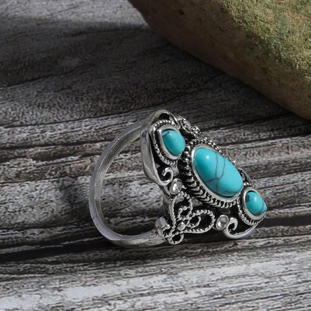LadayPoa Bohemian Turquoise Ring for Women, 925 Silver Vintage Cowgirl Jewelry, Western Statement Turquoise Jewelry for Women - Image 4