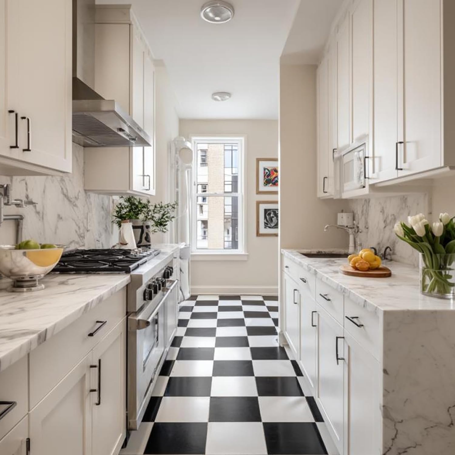 40-Pack Black and White Checkered Peel and Stick Floor Tiles,12"x12" Self-Adhesive DIY Flooring for Kitchen, Dining Room, Bedroom & Bathroom