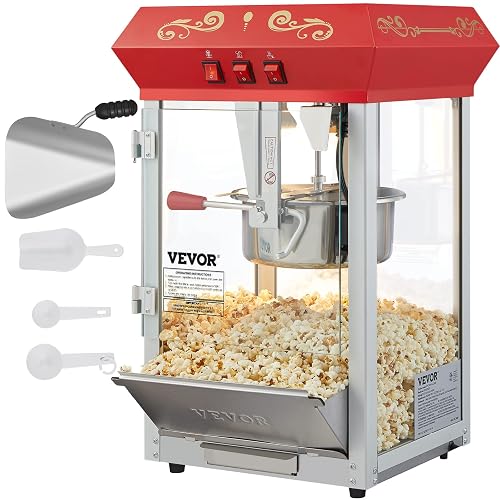 VEVOR Commercial Popcorn Machine 8 Oz Kettle Countertop Popcorn Maker Red