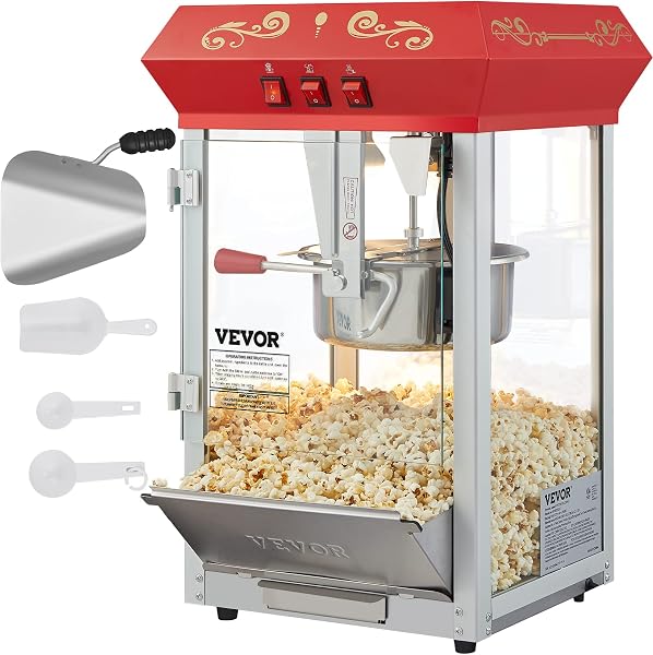VEVOR Commercial Popcorn Machine, Movie Theater Style Popcorn Maker with 3-Switch Control Steel Frame Tempered Glass Doo