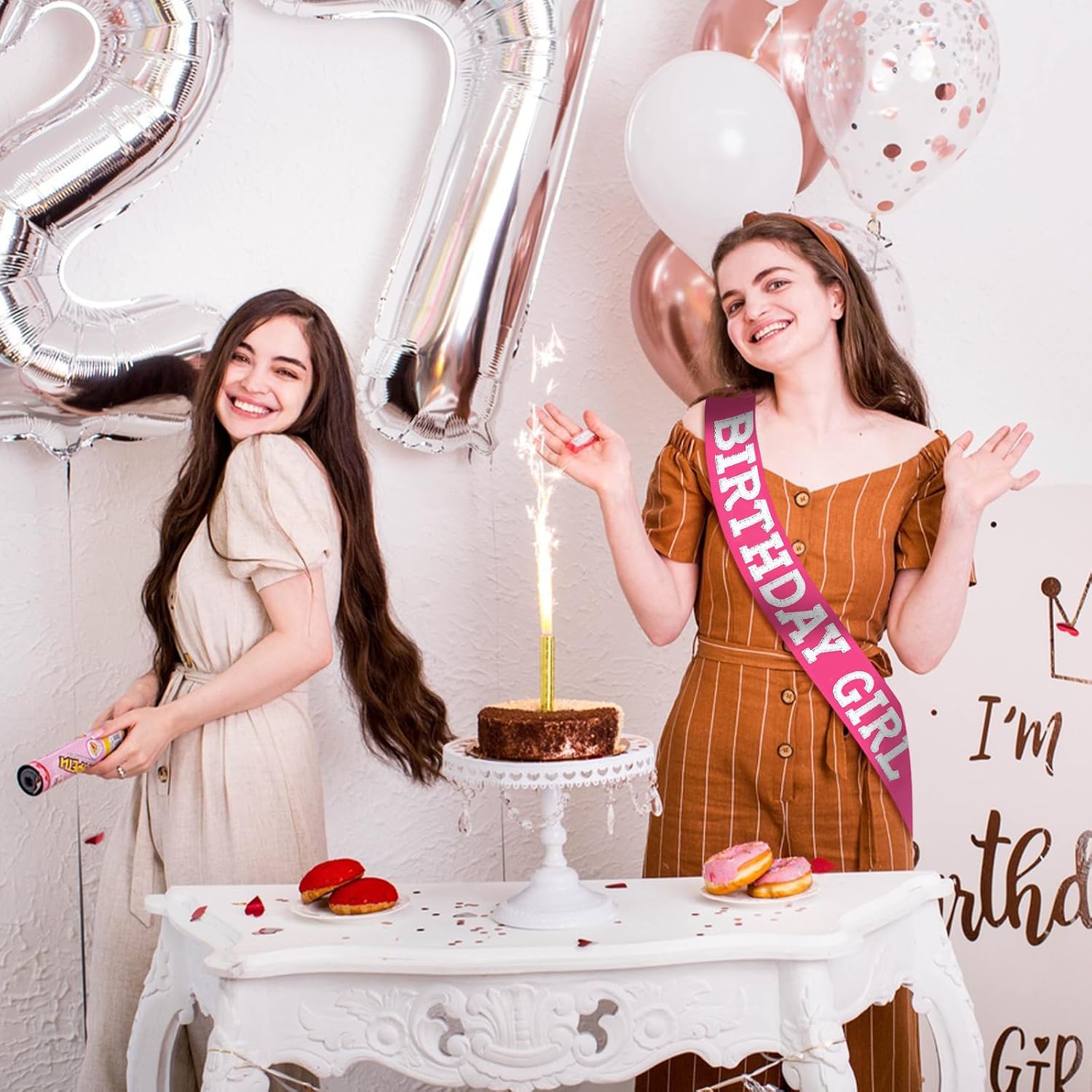 Hot Pink Birthday Girl Sash with Pearls and Rhinestones, Funny Happy Birthday Sash for Girls or Women Official Teenager Sweet 16, 18th 21st 30th 40th 50th or Any Other Bday Party Decorations, Gifts image 2