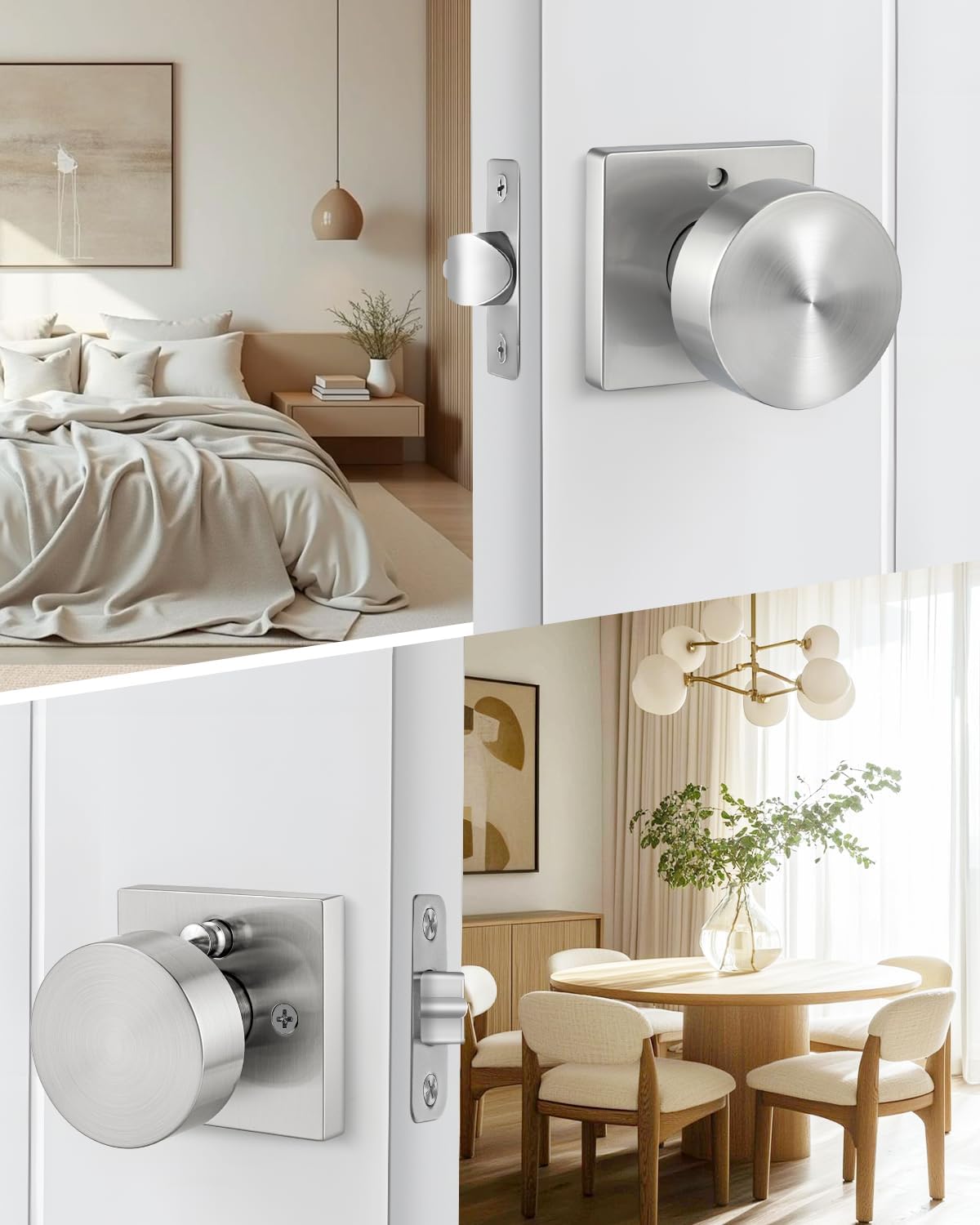 Goldenwarm Brushed Nickel Door Knobs Interior, Zinc Alloy Privacy Silver Door Knobs for Bathroom Bedroom, Classic Satin Nickel Door Knob 6 Pack