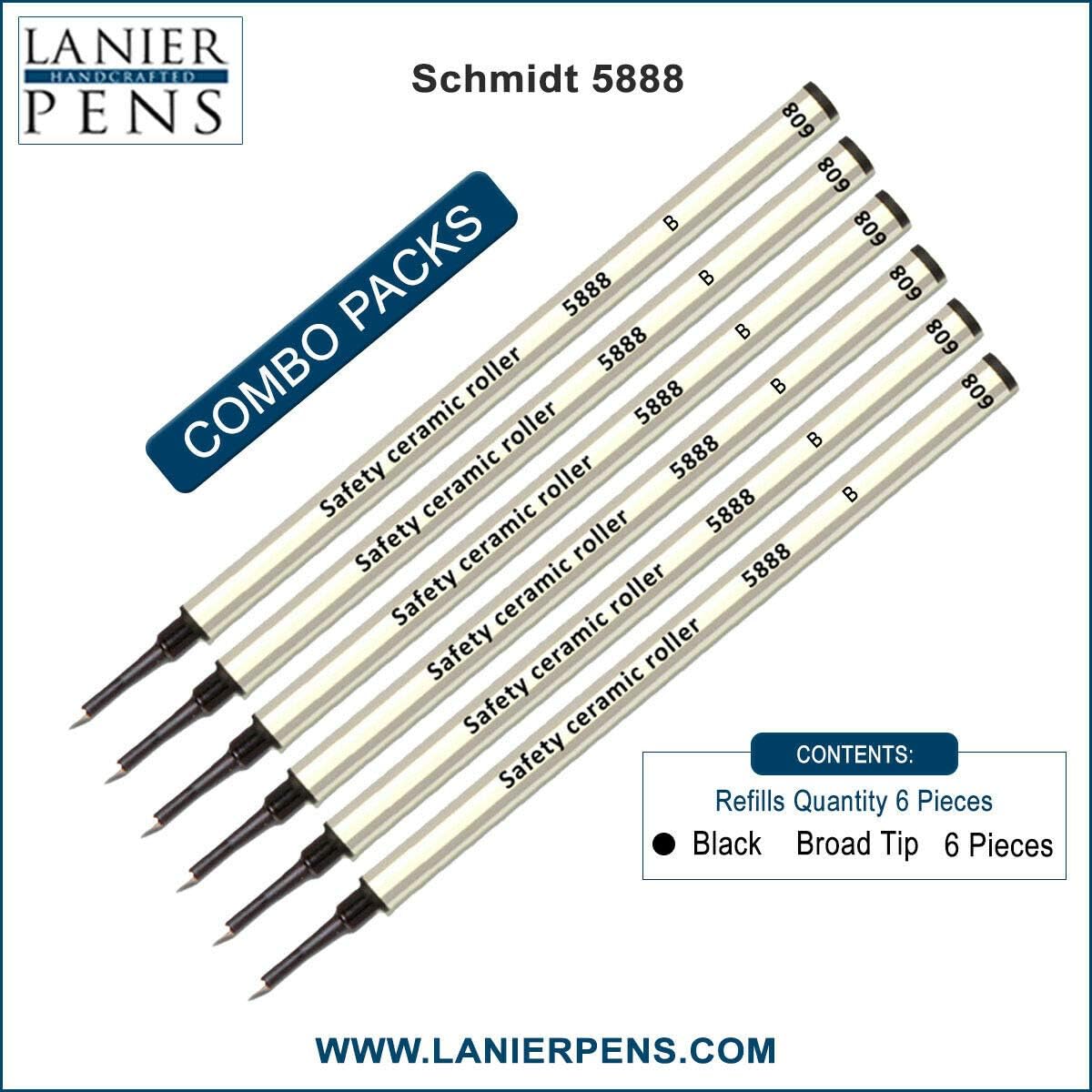 Schmidt 5888 B Safety Ceramic Rollerball Metal Refill - Black Ink (Broad Tip 1.00mm) - Pack of 6