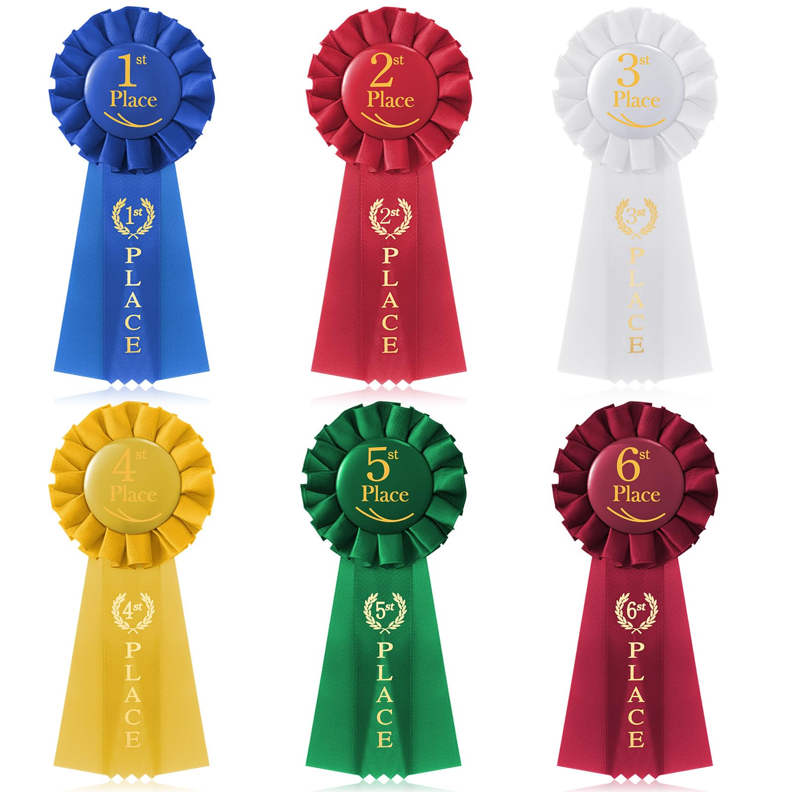 MTLEE Award Ribbon Rosette Set 1st 2nd 3rd Place Rosette Ribbons Blue Red White Prize Ribbons First Second Third Place Participation Medal Ribbons for Classroom