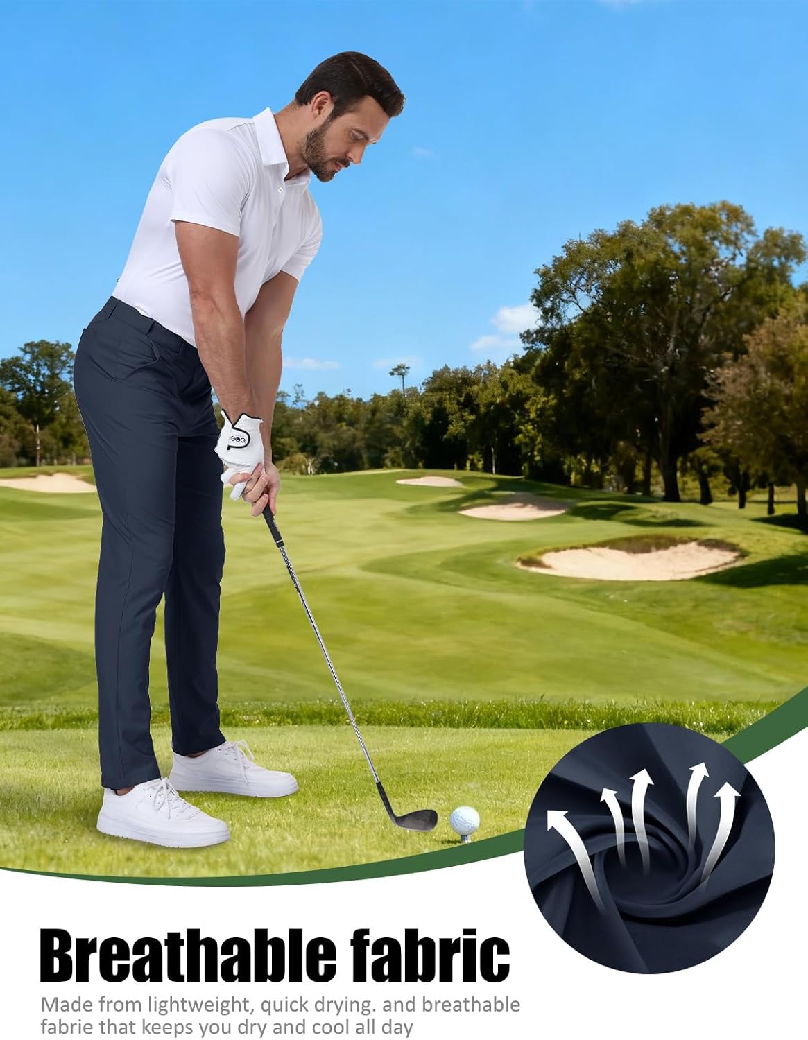 SPOSULEI Men's Golf Pants Waist Elastic Lightweight Quick Dry Water Resistant for Casual Trousers with 4 Pockets - Image 5