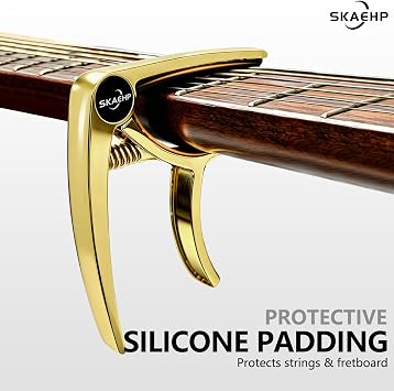 Guitar Capo, Suitable for Electric Guitar, Acoustic Guitar and other Instruments, Silicone Clip, Anti-Scratch (Gold)