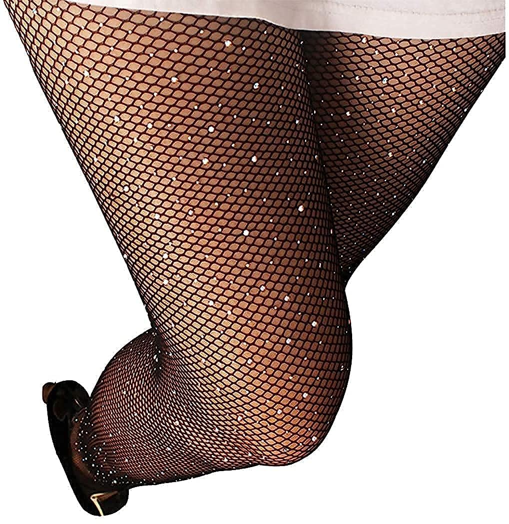 ZARAKI High Waist Sparkle Leggings - Women's Rhinestone Fishnet Tights Black Color Free Size (26-30) Pack of 1-image-12