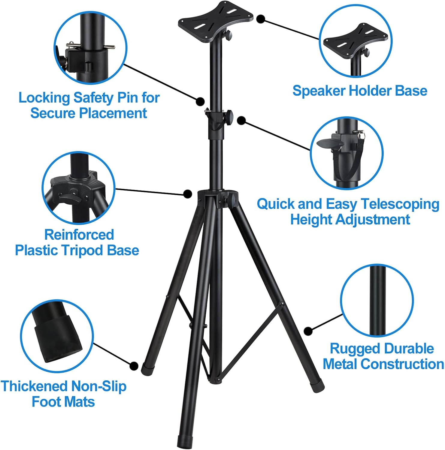 Speakers Stands,6 Packs,PA Speaker Stand,Speaker Tripod Stand,Adjustable Height from 40 to 66 Inches,Hold up to 110lbs,Black