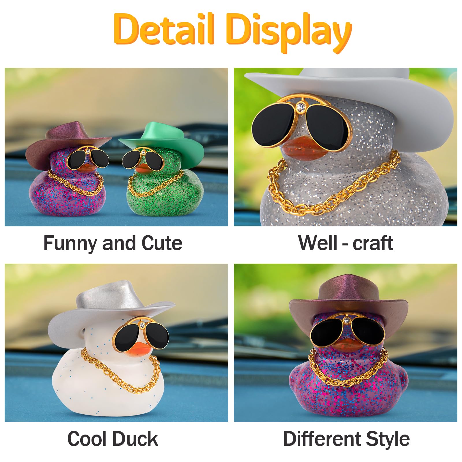 Produktbild von PEUTIER Gummi-Ente, Kleine Auto-Gummi-Ente Lustige Auto-Ornamente Ente Auto- Enten-Zubehör Mit Zylinder Sonnenbrille Rock Für Auto-Armaturenbrett Büro -Schreibtisch-Dekoration (Rosa