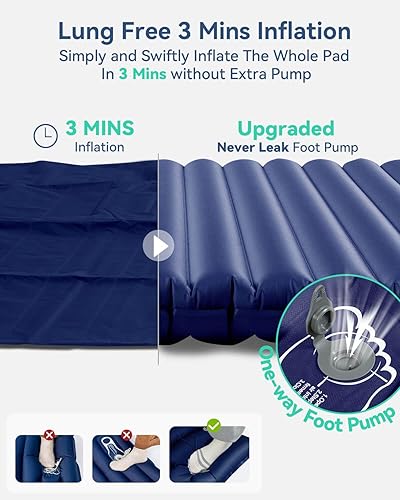 Miniatura 4 de Hikenture Colchoneta de dormir doble para campamento, colchón de campamento extra grueso de 4 pulgadas para 2 personas, colchoneta inflable y