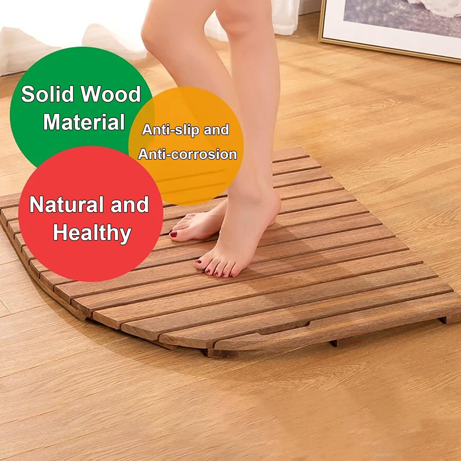 Alfombrilla de Ducha de Madera Resistente a La Intemperie, Alfombrilla de Baño Antideslizante Personalizable, Presenta un Diseño de Mango Portátil(40x70cm/15.7x27.6in)